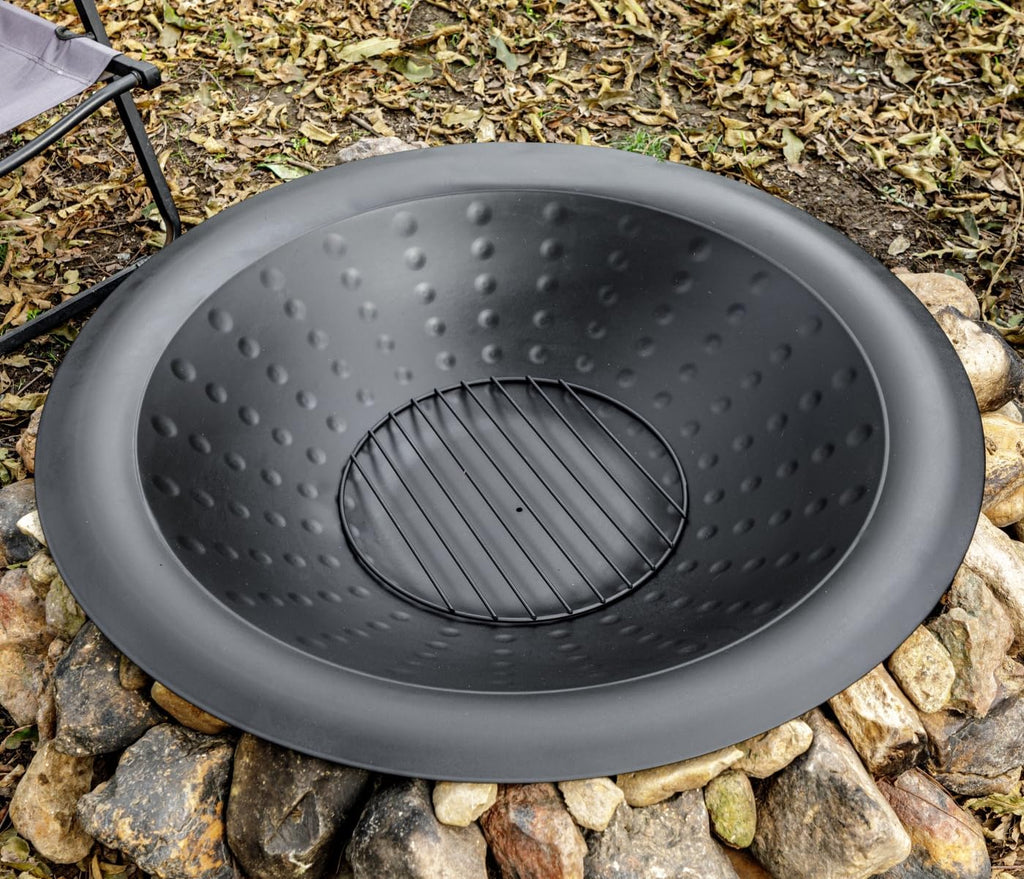 35 inch Steel Fire Bowl for DIY or Replacement Existing Fire Pits, Wood Burning Fire Pit Bowl with Spark Screen &Fire Poker, Fireplace for Backyard, Porch, Deck, Camping, BBQ (Circle Dot)