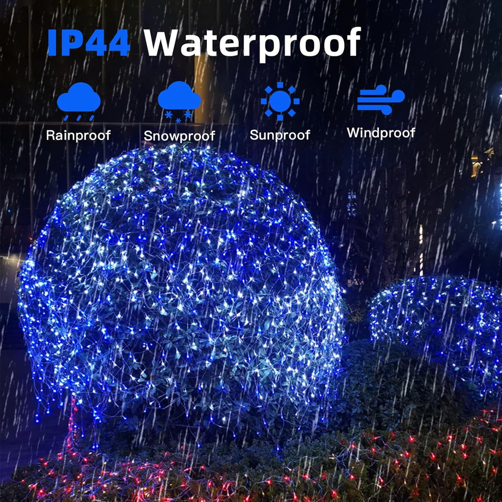 Net Mesh String Lights Waterproof, 200 Light Bubbles, 8 Lighting Modes, for Indoor Outdoor, Curtain, Christmas Tree, Bush, Party, Wedding, Fairy, Wall Decoration (9.8 ft x 6.6 ft, Blue)