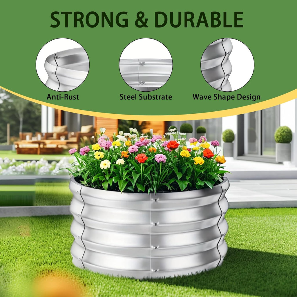 Raised Garden Bed, Raised Beds for Gardening Outdoor for Vegetables and Flowers Ground Planter Box, Galvanized Metal Planter Grow Garden Box,2.3x2.3x1ft