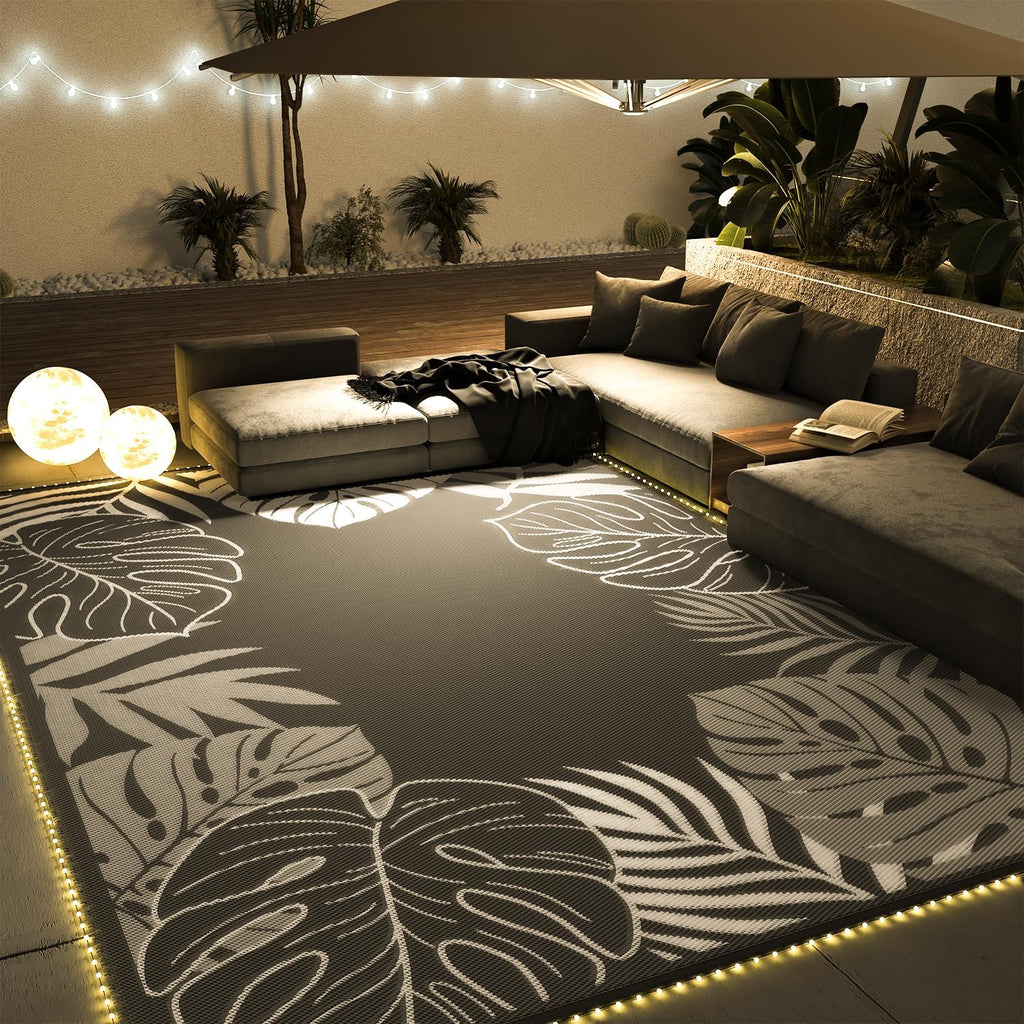 COCOER Tropical Outdoor Rug 8x10 LED Reversible-Waterproof Patio Rug-Quick Dry Outdoor Carpet-Outdoor Area Rugs Indoor Outdoor Rugs-Outside Rug Patio Decor for Porch Deck Balcony Backyard