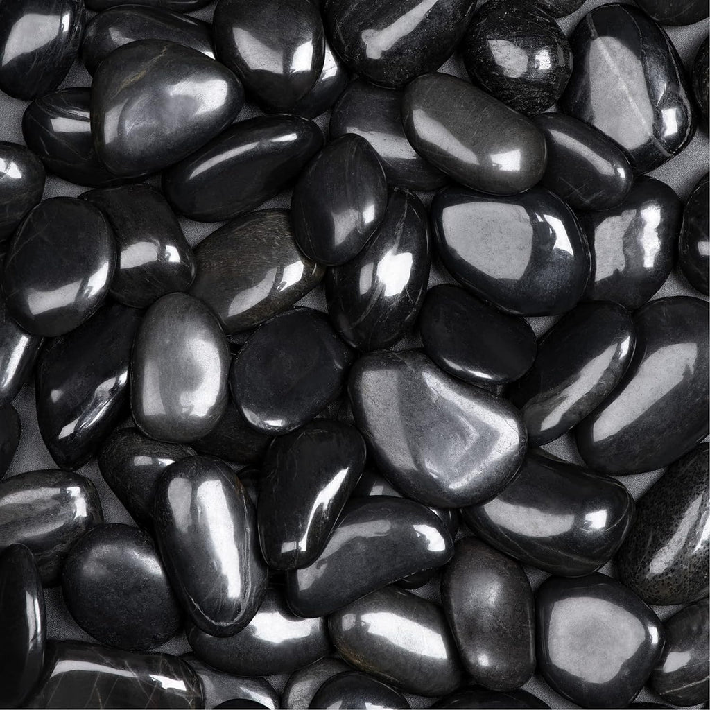 5lbs Natural River Rocks, High-Polished Pebbles for Plants Garden, 1-2 inch Decorative Black Stones, Ideal for Fish Tank, Vases, Crafting, Home Decor and Garden Landscaping Rocks,Black