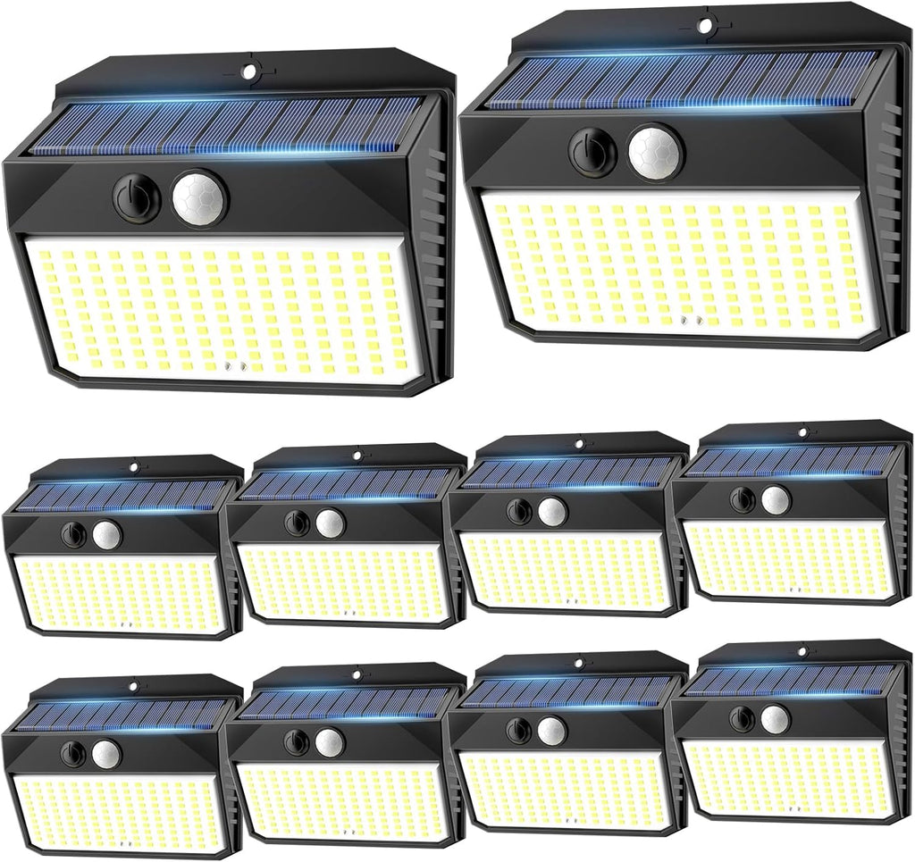 Solar Lights Outdoor 150 LED, 10 Pack Motion Sensor Lights With 3 Lighting Modes, IP65 Waterproof Fence Lights, Security Lights for House