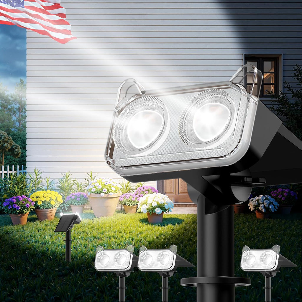 Solar Spot Lights Outdoor for Flag, Tree, Sign, Mailbox, Solar Lights Outdoor Waterproof, Bright Landscape Spotlights, Auto ON/Off, Dusk to Dawn Lighting for Yard Patio Garden Pathway, 4 Pack