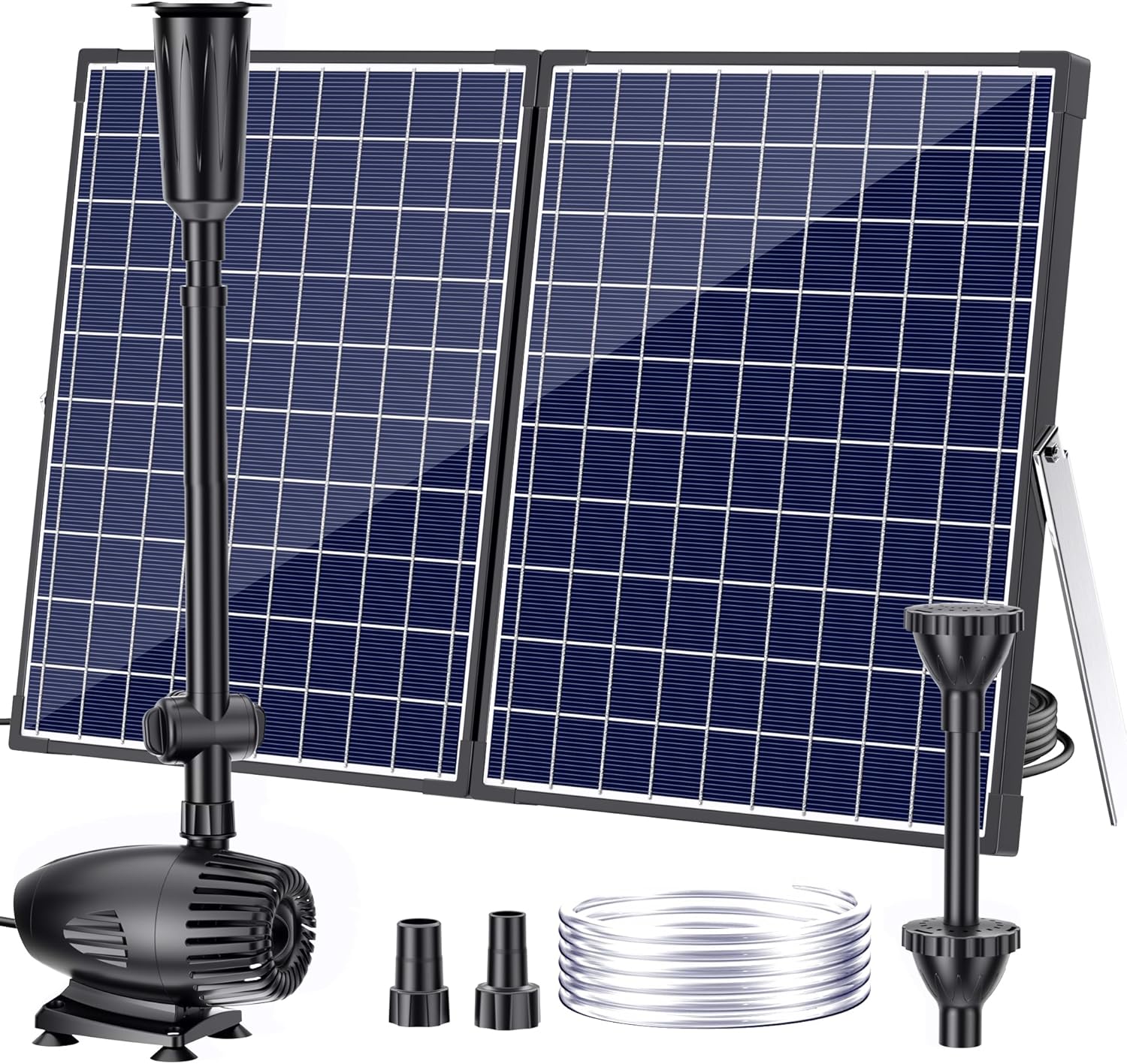 POPOSOAP 55W Solar Water Pump, Solar Water Fountain with Water Shortage Protection, Solar Pond Pump Water Flow Adjustable with PVC Tubing, 17Ft +10Ft Cord for Ponds, Garden, Waterfall, Hydroponics
