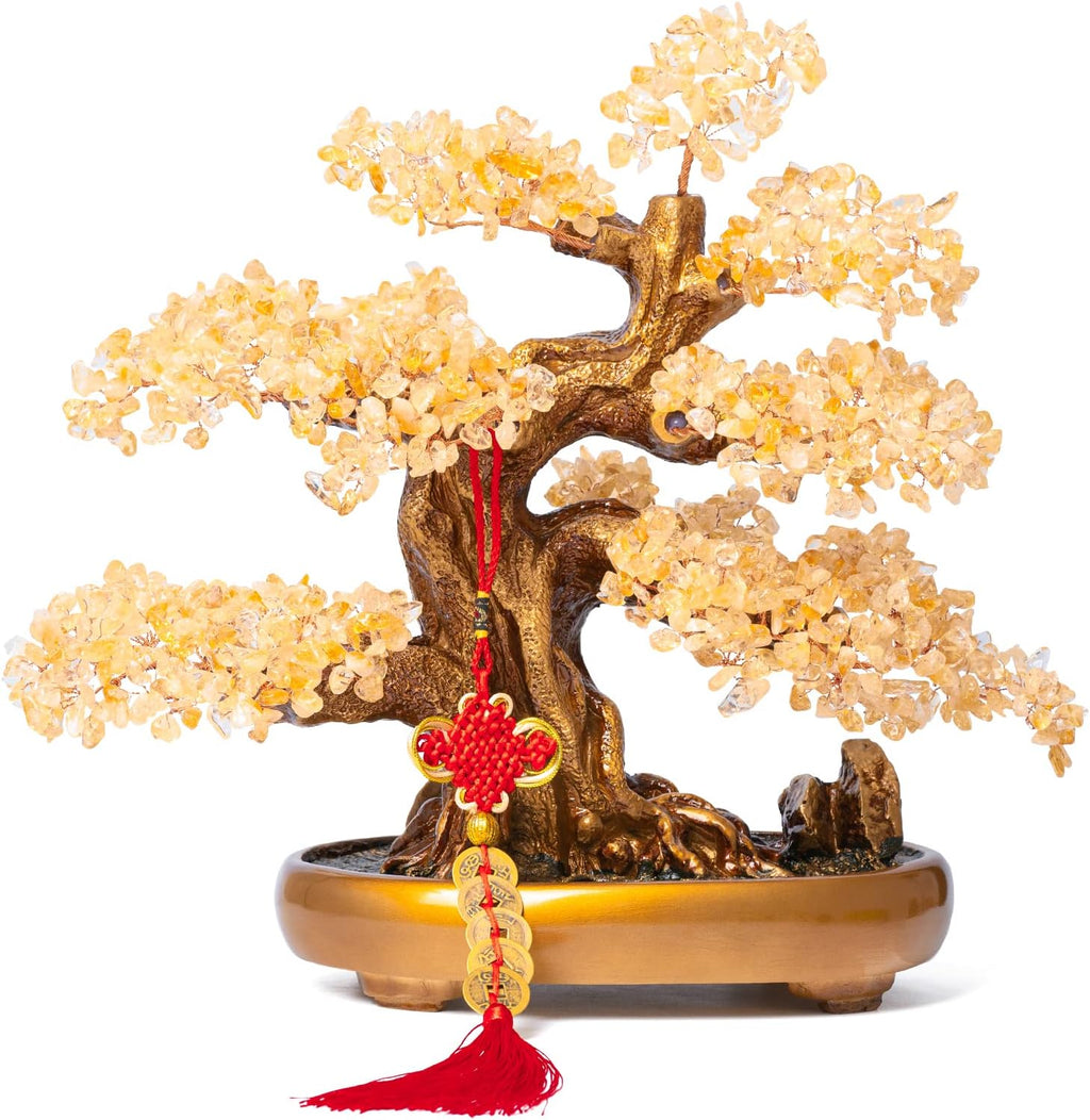 Natural Citrine Gemstone Crystal Bonsai Tree of Life Large Feng Shui Money Chakra Tree for Luck and Wealth Desk Decoration(1,251 Gem Count)