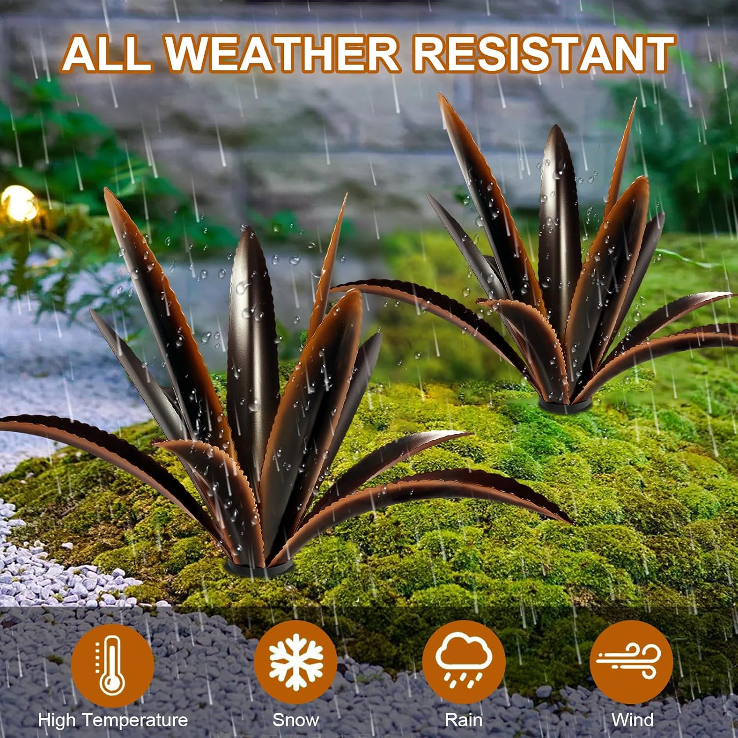 TOMBABY Enlarge Thickened Wind Resistant Metal Agave Garden Art Country Garden Sculpture Statue Outdoor Decoration Agave Metal Plant Courtyard Lawn Ornament Gift (1, 12 Leaves Black)