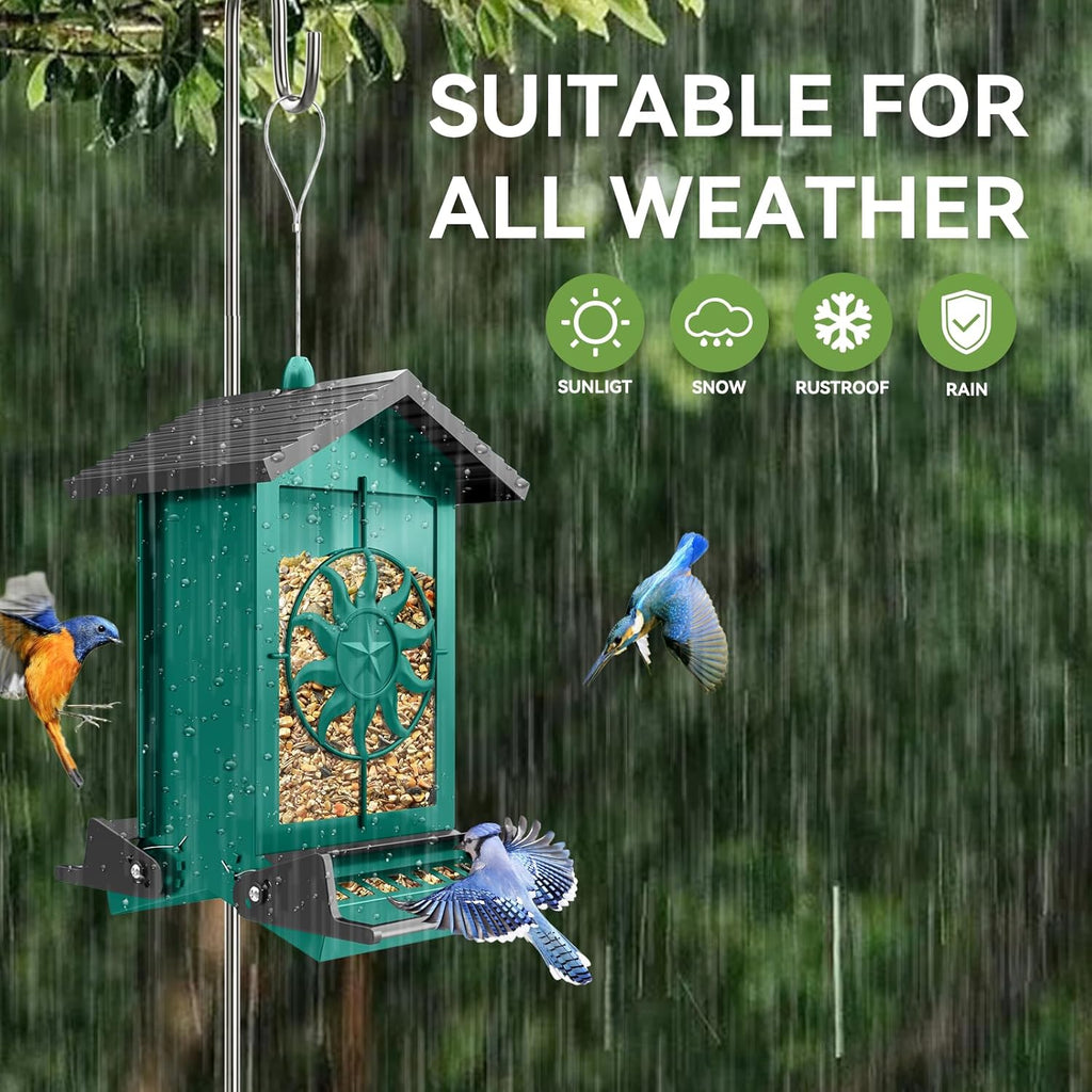 Squirrel Proof Bird Feeders for Outdoors, 5LBS Large Capacity Metal Wild Bird Feeder with Bilateral Weight-Activated Perches, Anti Squirrel Bird Feeders for Outside Finch, Cardinal, Blue Jay (Green)
