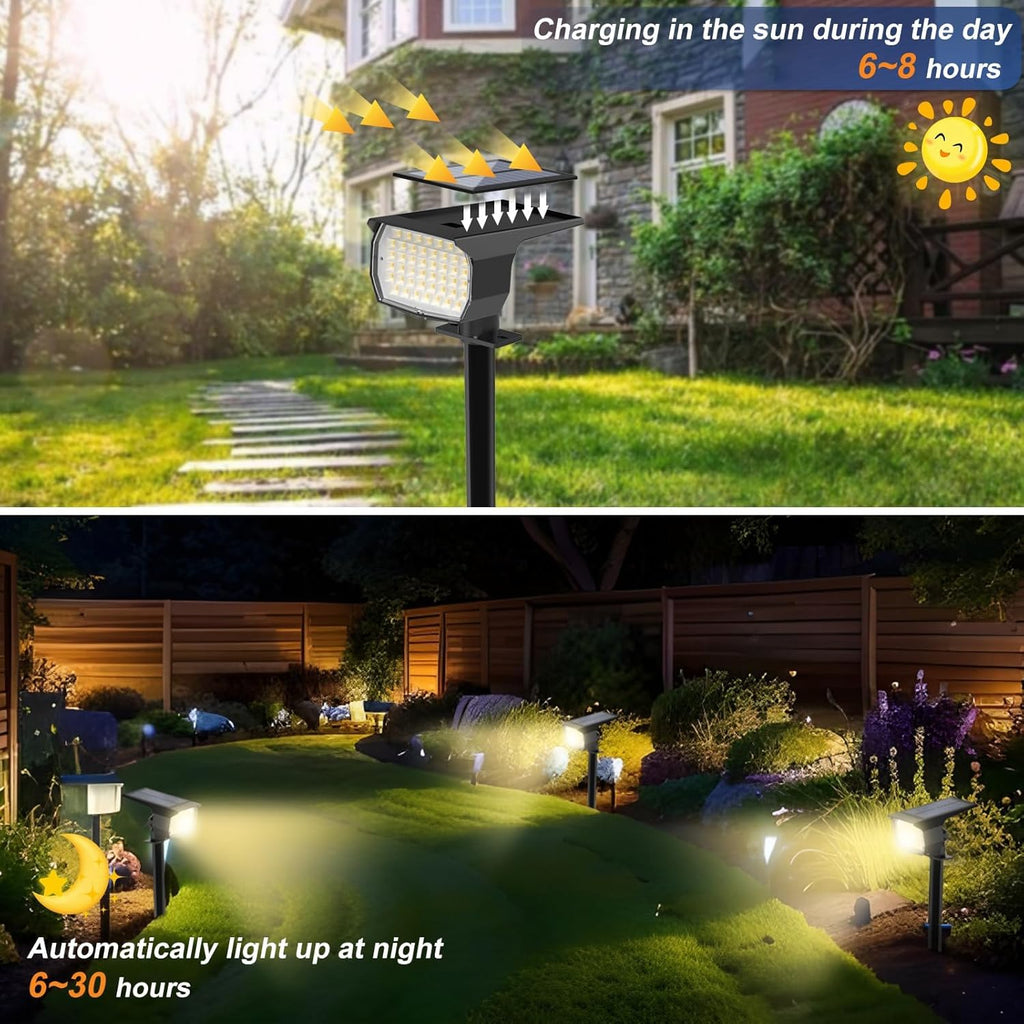 Solar Spot Lights Outdoor Waterproof IP65, 12 Pack Landscape Spotlights with 46 LEDs, 3 Modes Auto On/Off Solar Powered Flood Lights for Outside Pathway, Yard, Garden, Walkway (Warm White)