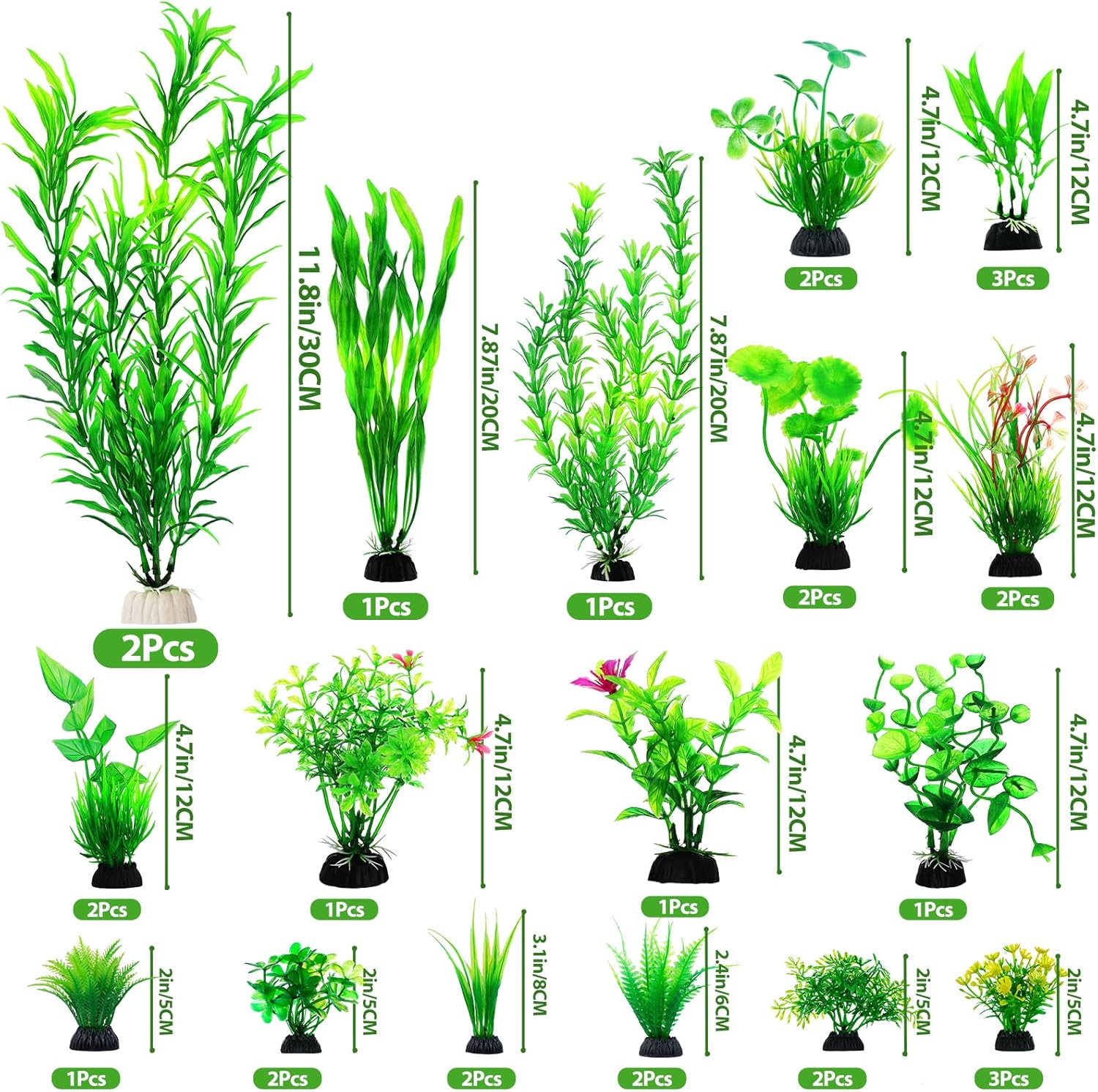 CousDUoBe 30pcs Fish Tank Accessories Aquarium Decorations Green Plants, Fish Tank Decor, Aquarium Decor Plastic Plants