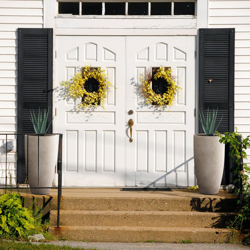 Kante 23.6" H Weathered Concrete Tall Planters (Set of 2), Large Outdoor Indoor Decorative Plant Pots with Drainage Hole and Rubber Plug, Modern Style for Home and Garden