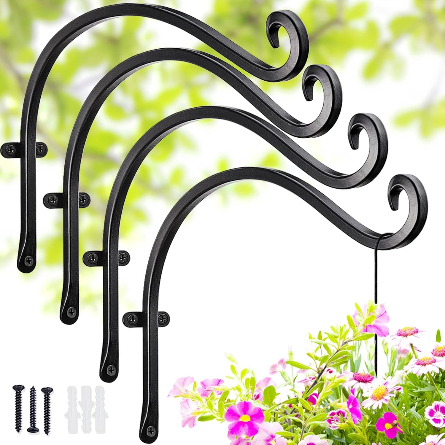 Hanging Plant Brackets Outdoor: 12-Inch Hanging Plant Hangers Wall Hooks - Wall Mount Brackets for Bird Feeder Flower Baskets Black