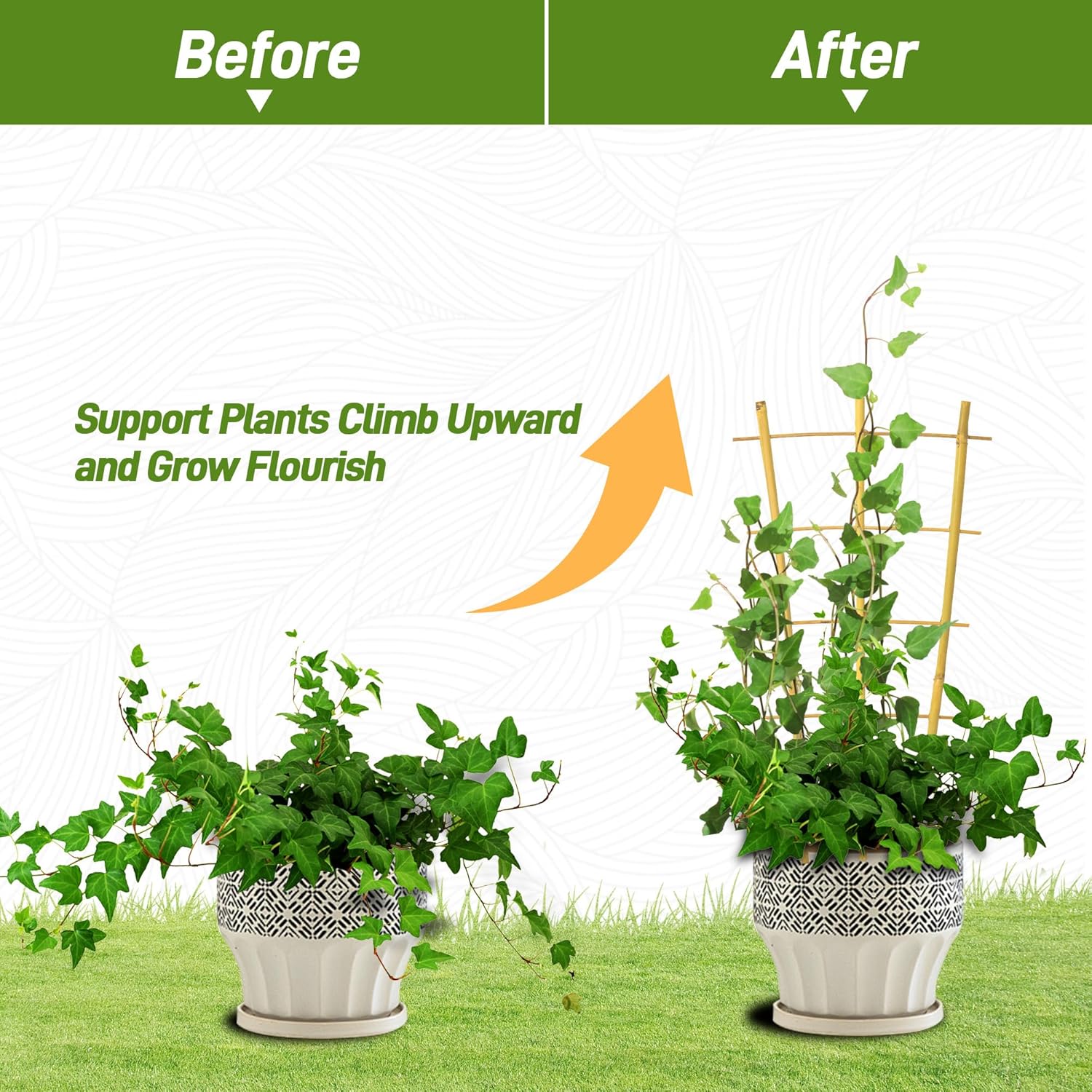 Avalution 10 Pack Bamboo Trellis for Climbing Plants 16" Natural Garden Ladder Trellis, Fan -Shaped Plant Support Trellis for Potted Plant Decor