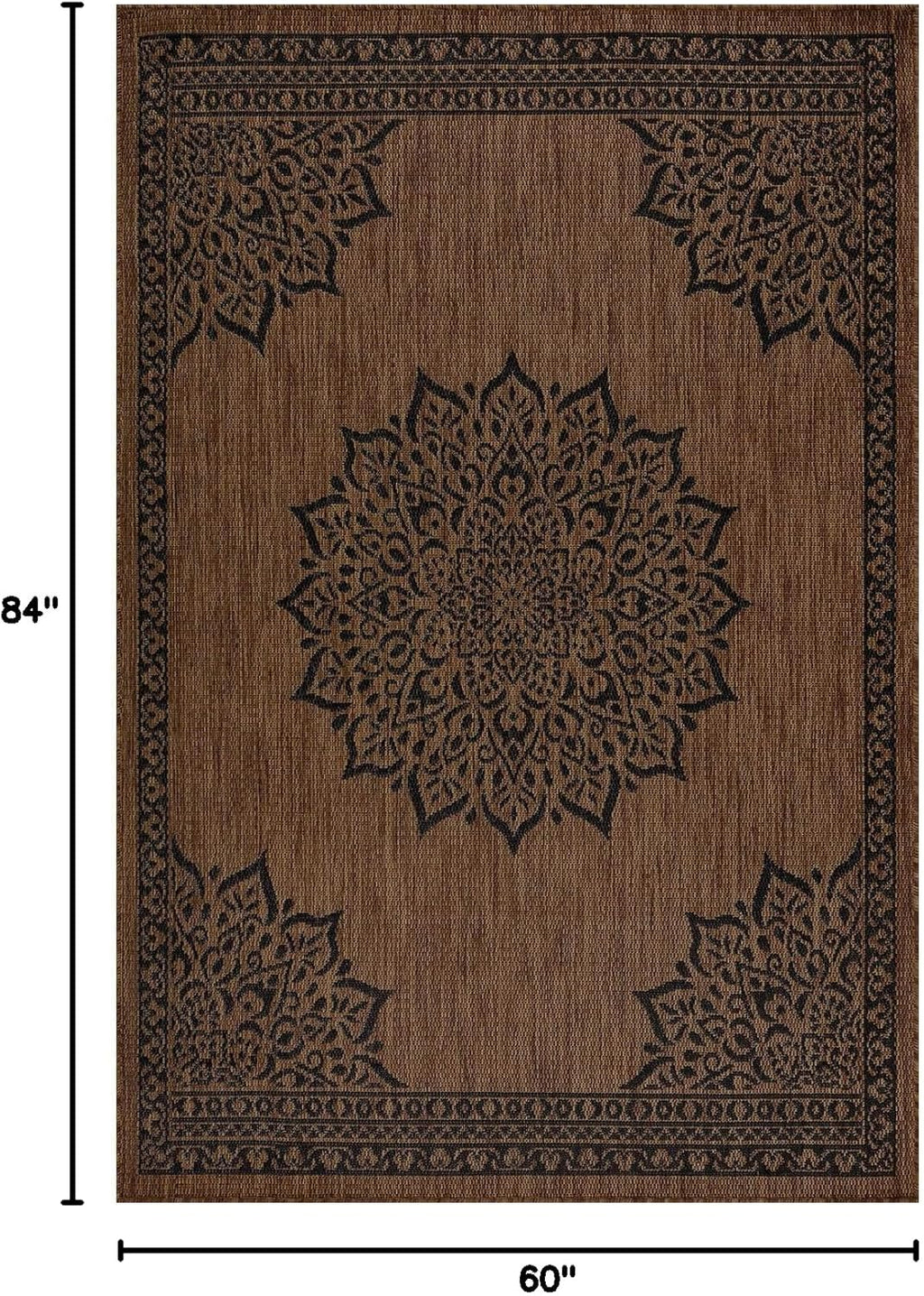 CAMILSON Outdoor Rug, 5x7 Medallion Nut Brown Black Modern Area Rugs for Indoor and Outdoor Patios, Kitchen and Hallway Mats, Washable Porch Deck Outside Carpet (Medallion Nut Brown Black, 5 x 7)