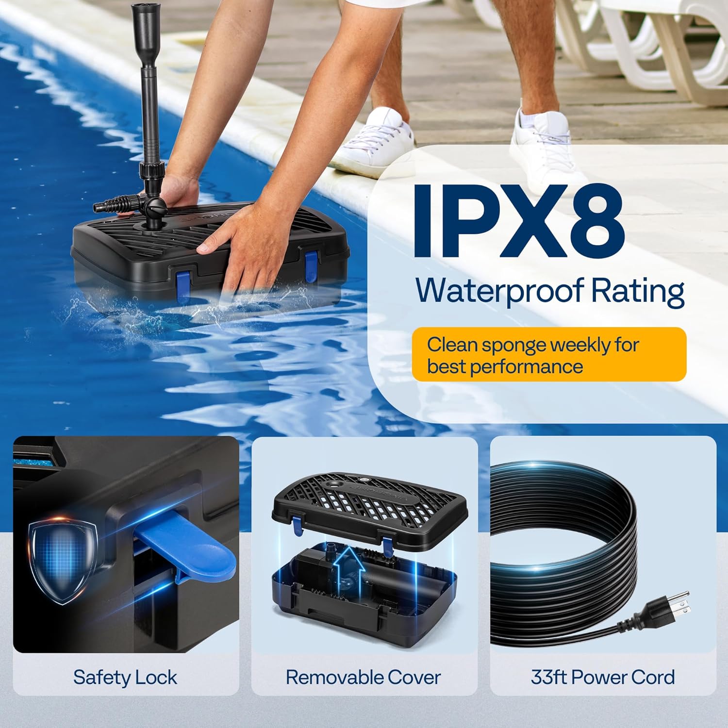 VIVOHOME All-in-One Pond Filter Fountain System Kits, 260 GPH Submersible Water Pump for Ponds up to 790 Gallons