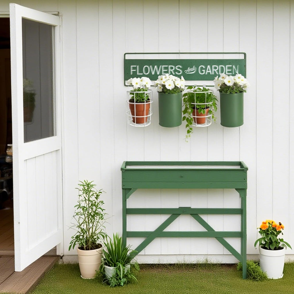 Vintage Metal Hanging Flower Pot Rustic Wall Mounted Planter, Decrative Farmhouse Plants Holder Succulents Tubs for Garden Railing Fence Patio Yard Outdoor Decor