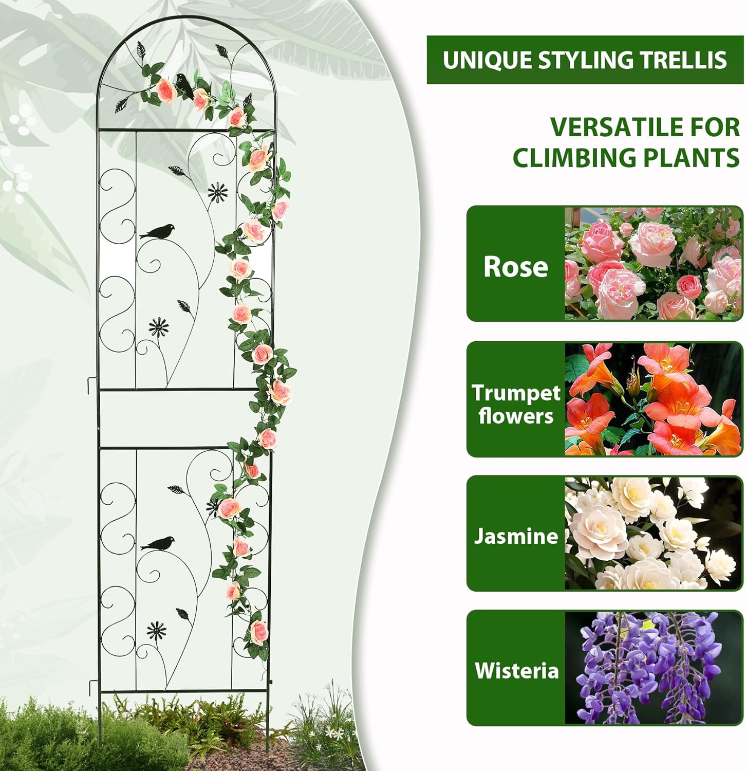 Metal Garden Trellis for Climbing Plants, 86.5" x 19.7" metal plant trellis outdoor, Black Iron Garden Trellis, Clematis Rrellis Outdoor, Arched Outdoor Decoration suitable for courtyards, lawns, gard