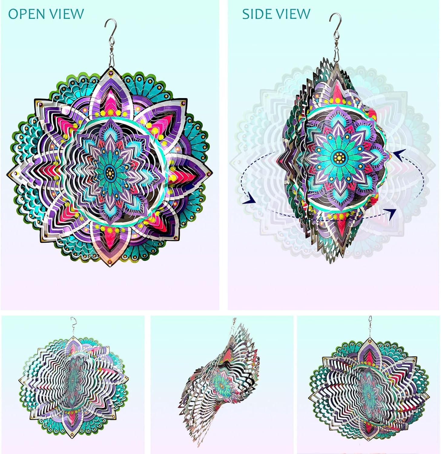 Hanging Wind Spinners for Yard and Garden Mandala Purple Star,Kinetic Wind Spinners Outdoor Worth Gift Christmas Decorations,12Inch Stainless Steel Wind Spinner for Outdoor&Indoor Decor