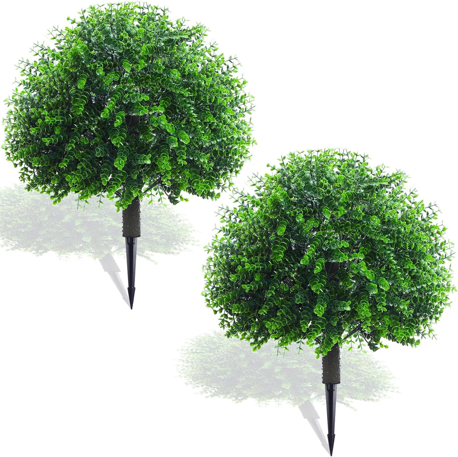 Yunlly 2 Pcs 18 Inch Artificial Boxwood Ball Topiary Tree Fake Outdoor Plants Bush, UV Resistance Faux Shrubs with Spike Realistic Greenery Potted for Indoor Garden Yard Porch Patio Decor (Green)