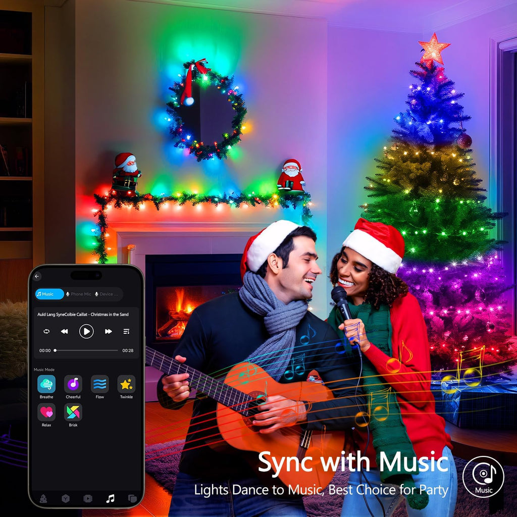 JMEXSUSS 100 LED RGB Christmas Tree Lights Indoor, 33ft Smart Color Changing Christmas Lights Outdoor with Remote & APP, Clear Wire Christmas Lights Plug in for Bedroom Tree Room Party Birthday