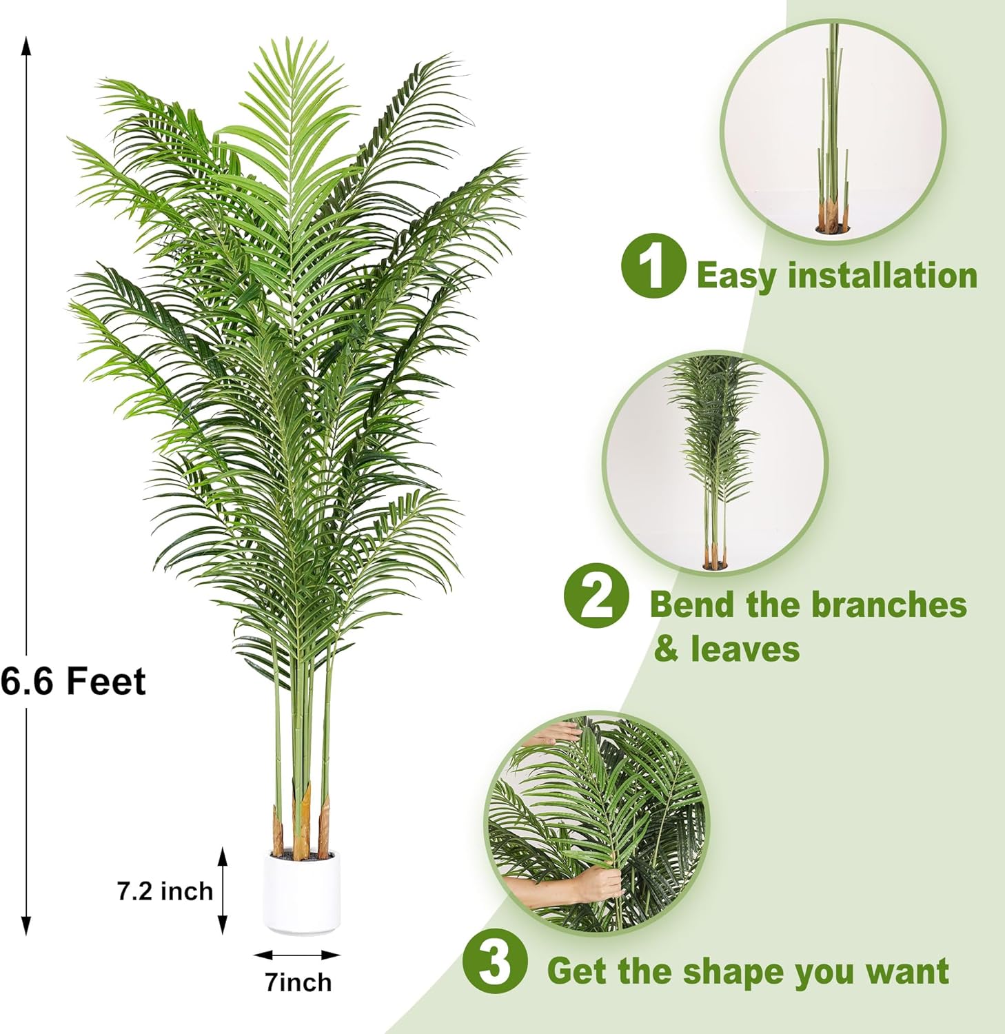 Faux Palm Tree 6.6Ft Tall Artificial Plants Indoor Silk Green Floor Big Large Fake Potted Plant Artificial Decor for Home Office Living Room Outdoor