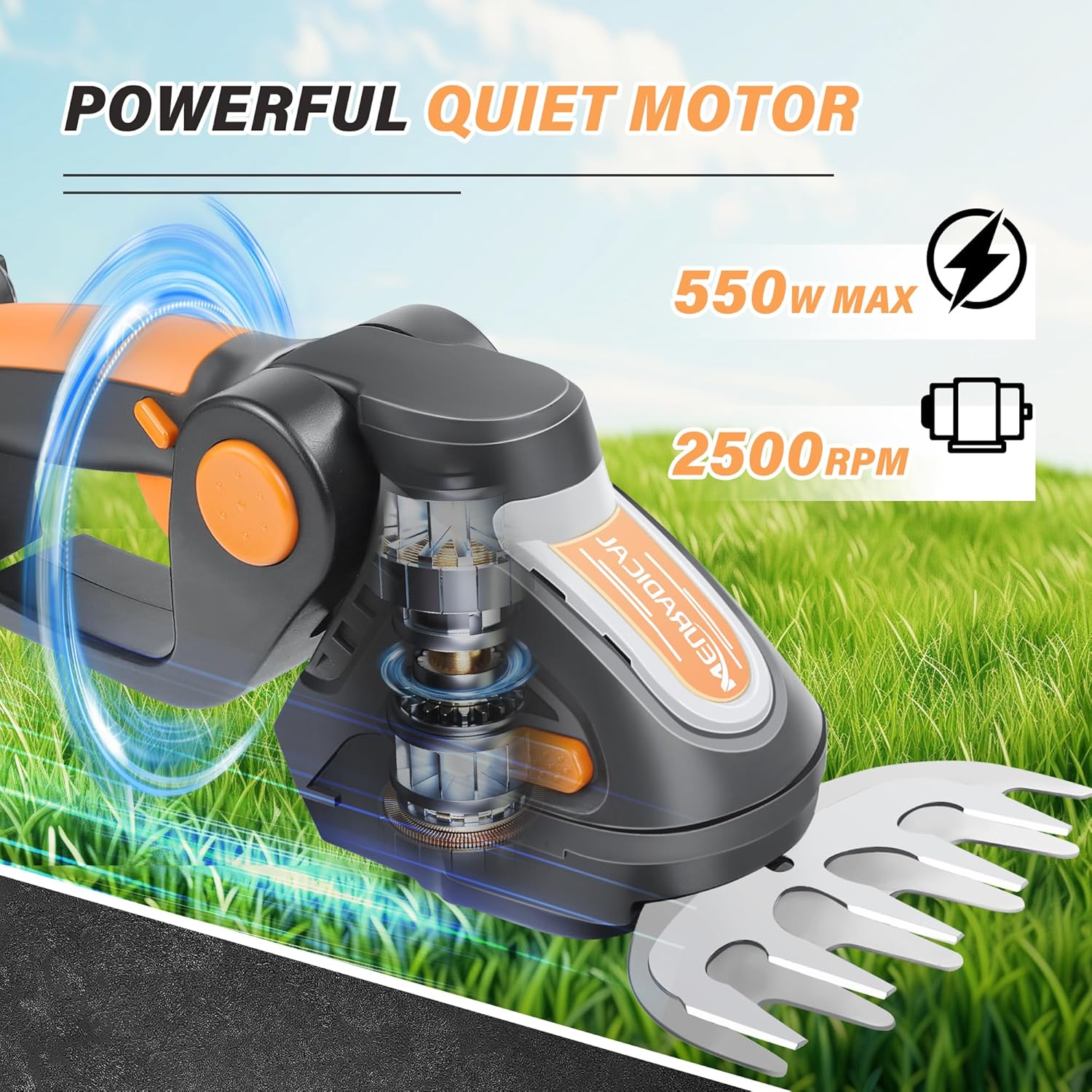 21V Cordless Hedge Trimmer & Grass Shear with 2 PCS Battery - 2 in 1 Handheld Electric Hedge Shears/Grass Cutter, Shrub Trimmer Bush Trimmer, Battery and Charger Included