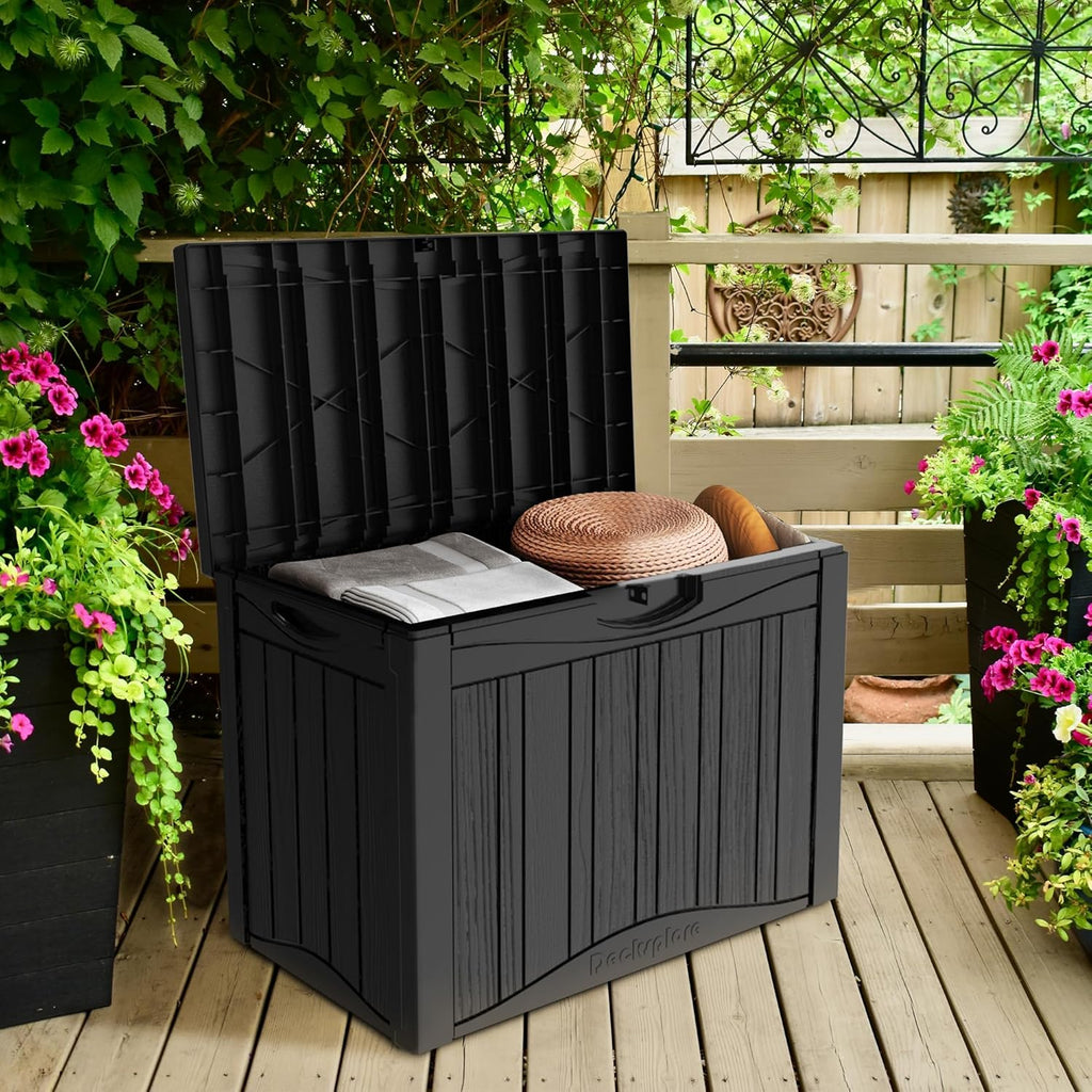 45 Gallon Waterproof Deck Storage Box - All-Weather Outside Storage Box with Lock, Outdoor Box Storage for Patio/Pool Accessories, UV-Resistant Resin, Matte Black