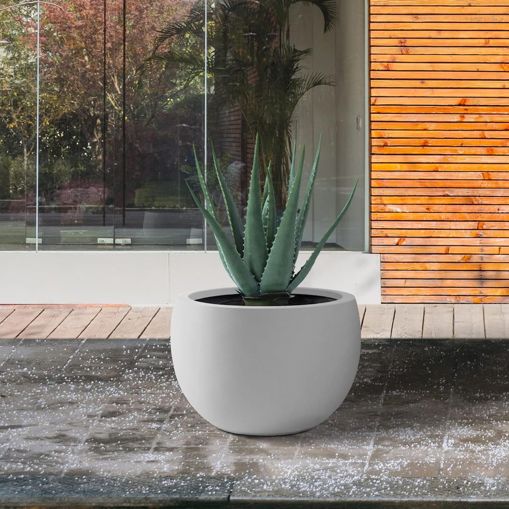 Kante 19.9" Dia Round Concrete Planter, Outdoor/Indoor Large Bowl Plant Pots with Drainage Hole and Rubber Plug for Garden Patio Balcony Home, Pure White