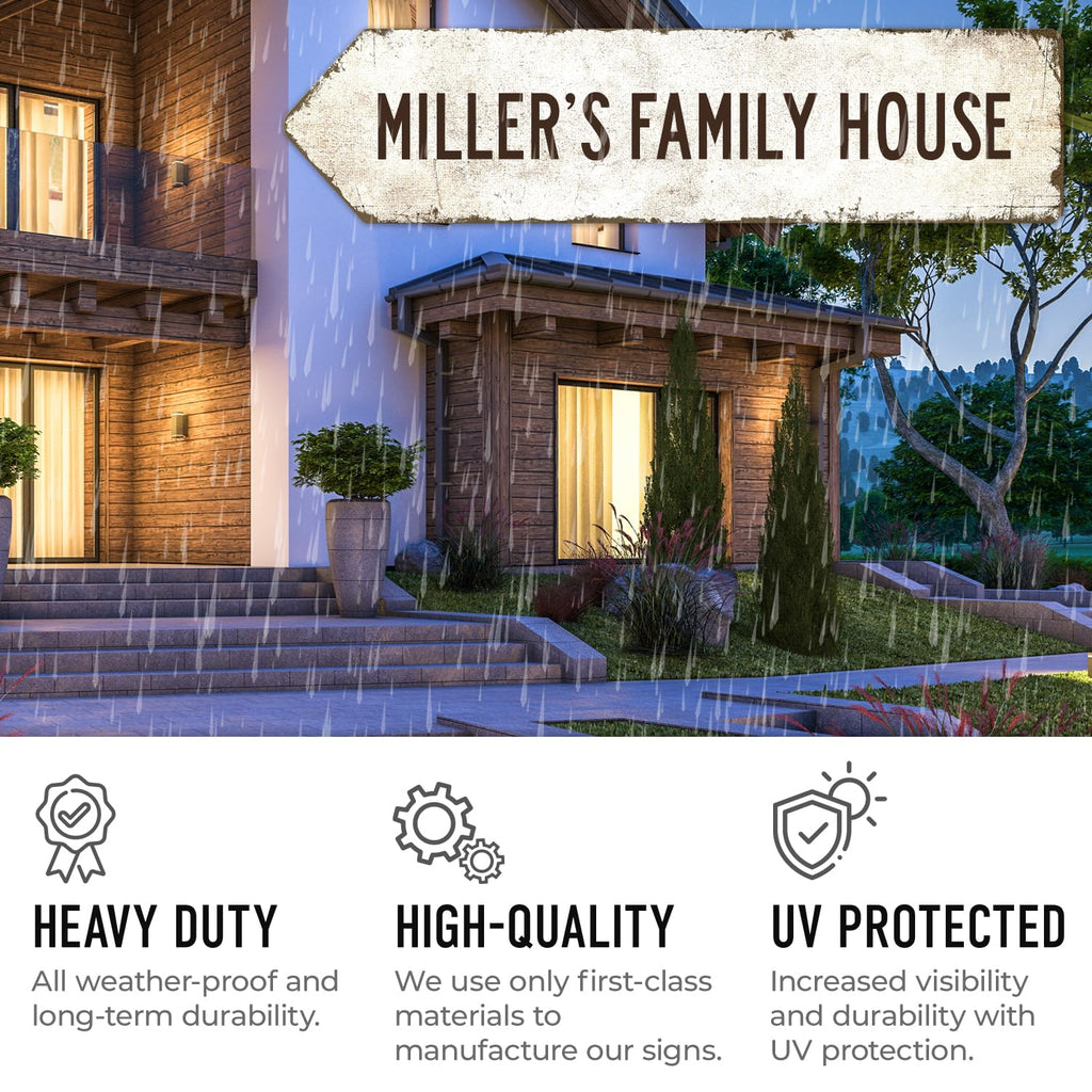 Rustic Custom Sign, Personalized Left Directional Metal Composite Street Sign for Indoor and Outdoor Use 6x24 Inches, ACM Made in the USA