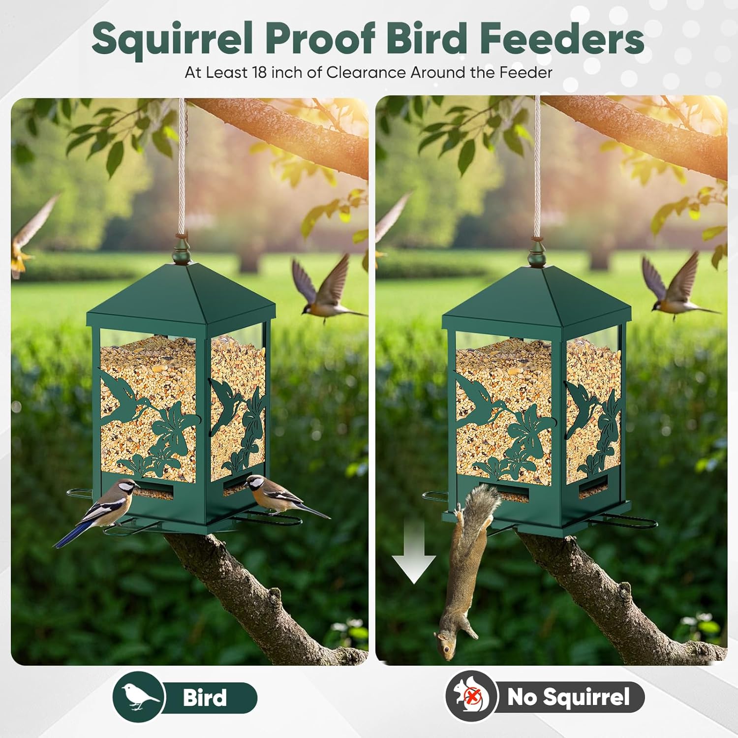 Squirrel Proof Bird Feeders for Outdoors, 6LBS Extra Large Capacity Hanging Metal Bird Feeder with Weight-Activated Perches, Wild Bird Feeders for Outside Finch, Cardinal, Blue Jay