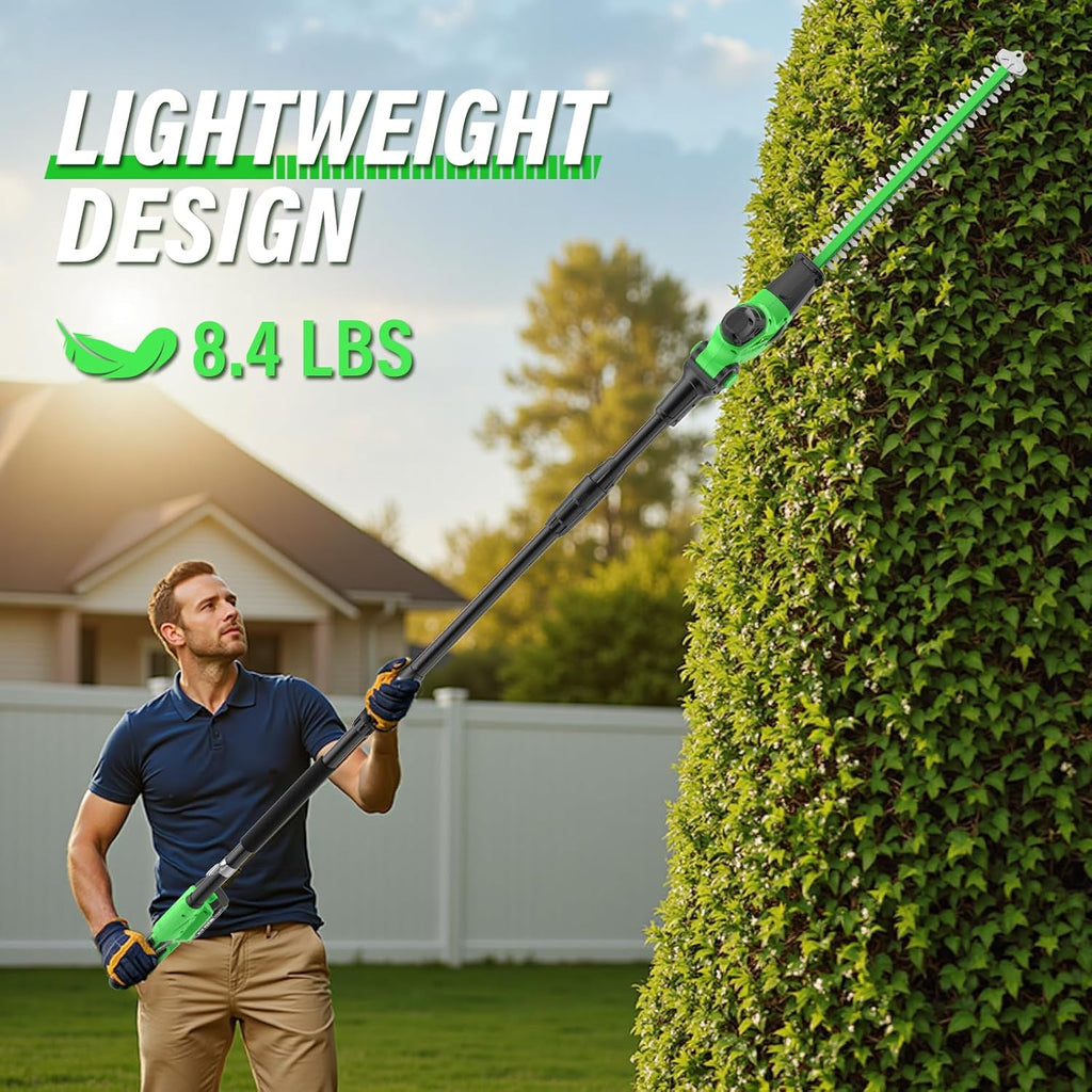 SOYUS Pole Hedge Trimmer Cordless, 18-inch Electric Hedge Trimmer with Extension Pole, 16-Foot Max Reach, Multi-Angle, 2 * 2.0Ah Batteries and Charger Included