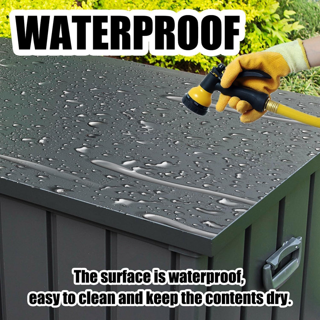 Domi 120 Gallon Deck Box, Patio Storage Box with Resin Lid, Steel Tool Waterproof Outdoor Storage Container for Outside Cushions, Lockable Outdoor Storage Bin for Garden and Pools Tools (Gray)