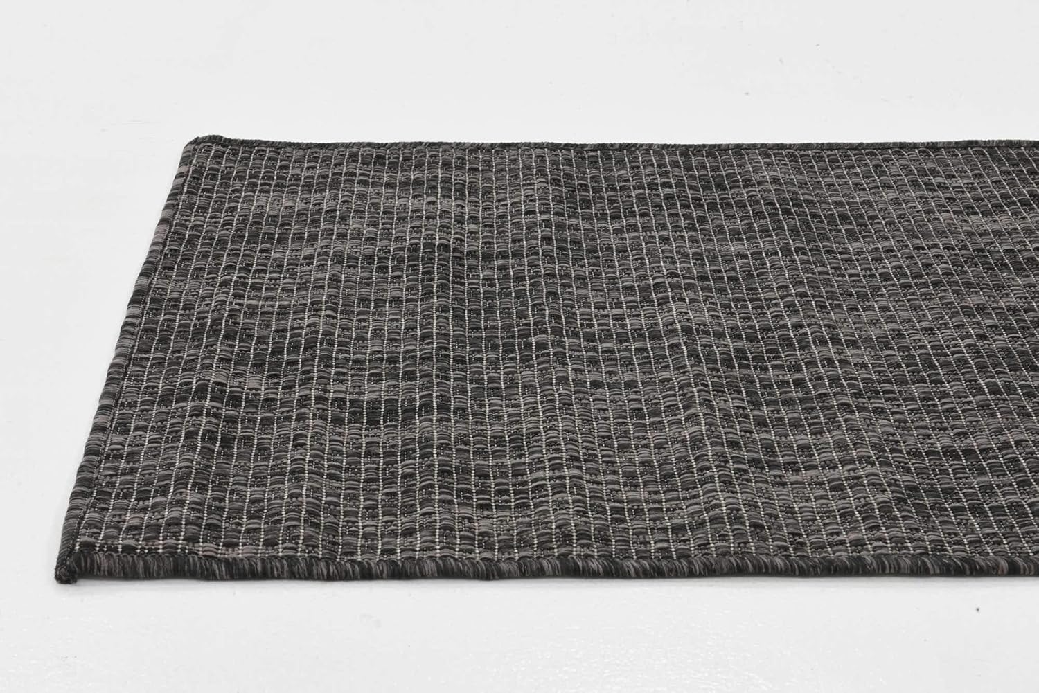 Unique Loom Collection Casual Transitional Solid Heathered Indoor/Outdoor Flatweave Area Rug (2' x 6' 1" Runner, Black/Ivory)