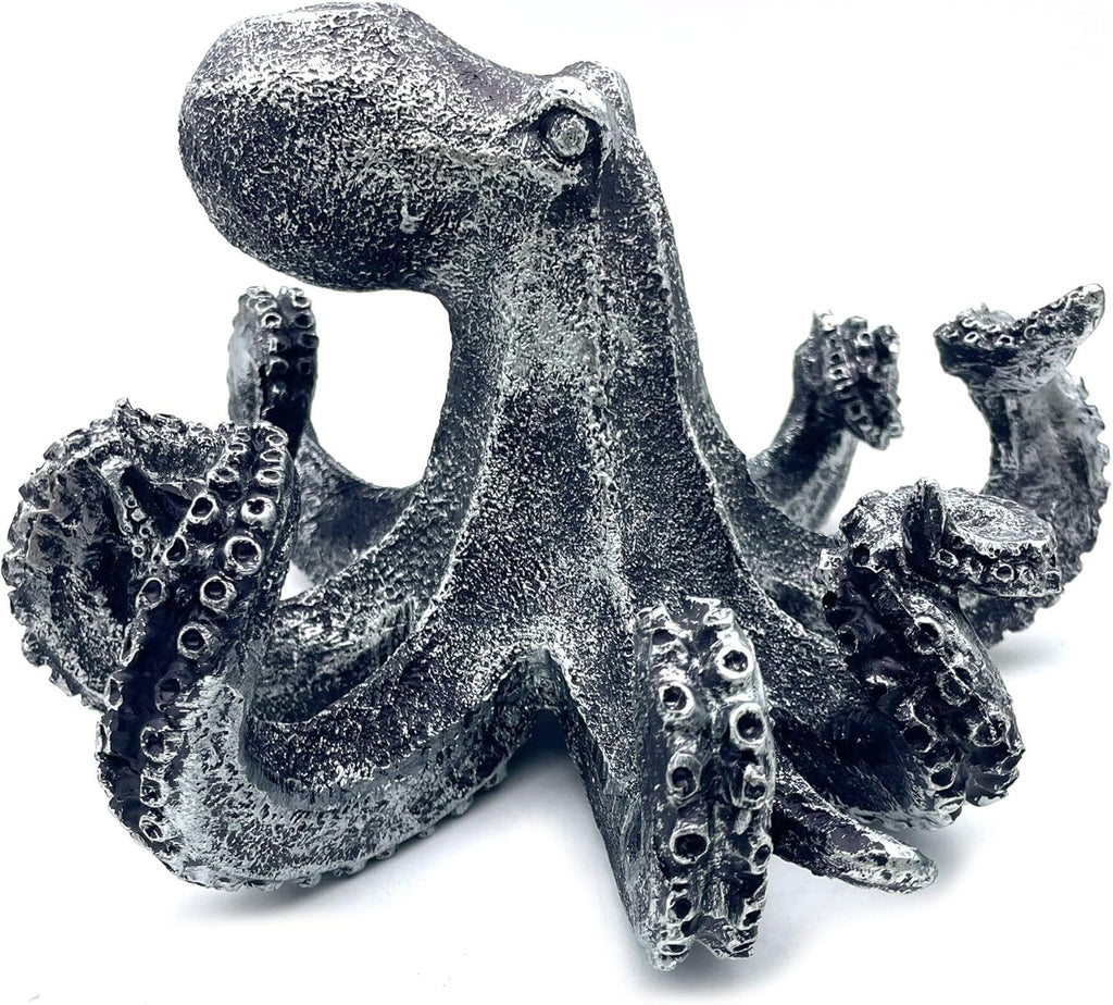 10 Inch Octopus Vintage Statue Sculpture Frgurine Gift for Home Office Living Room Desktop Display Decor Decorative (Silver)