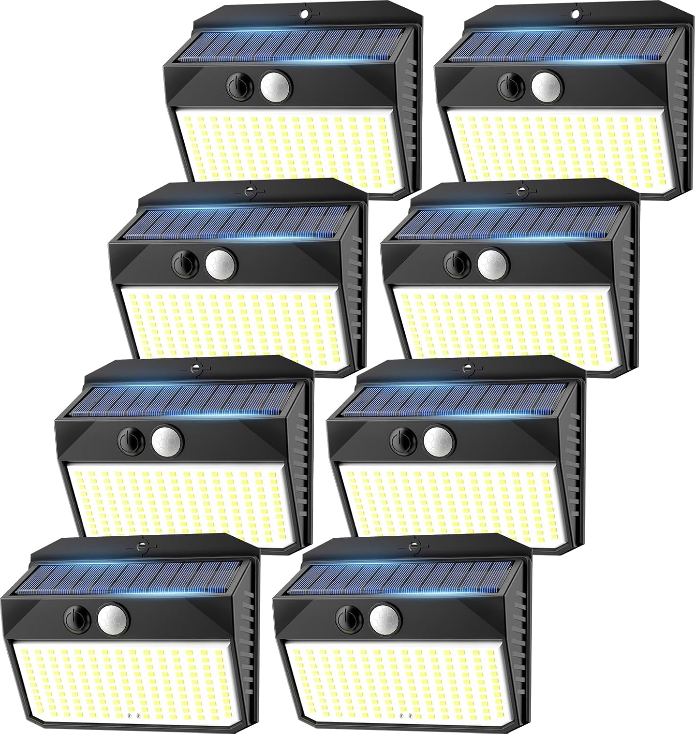 Solar Lights Outdoor, 150 LED, 8 Pack, Motion Sensor, IP65 Waterproof, 3 Lighting Modes, Solar Powered Light Fixture for House, Garden, Patio, Fence, Garage