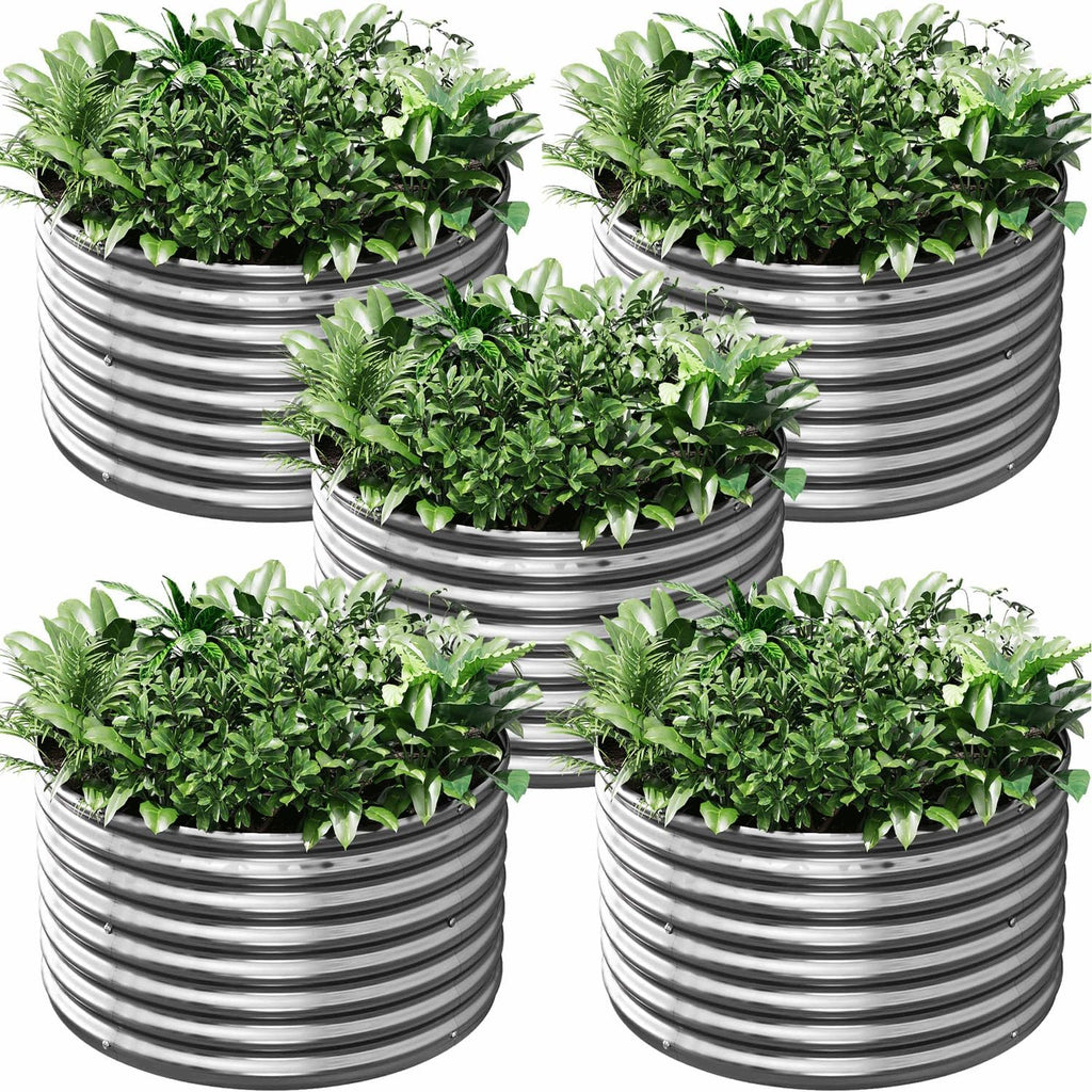 5 Pack 3x3FT Round Galvanized Raised Garden Bed Outdoor,Metal Garden Bed for Vegetables,Steel Raised Beds for Gardening,Above Ground Garden Box for Flower