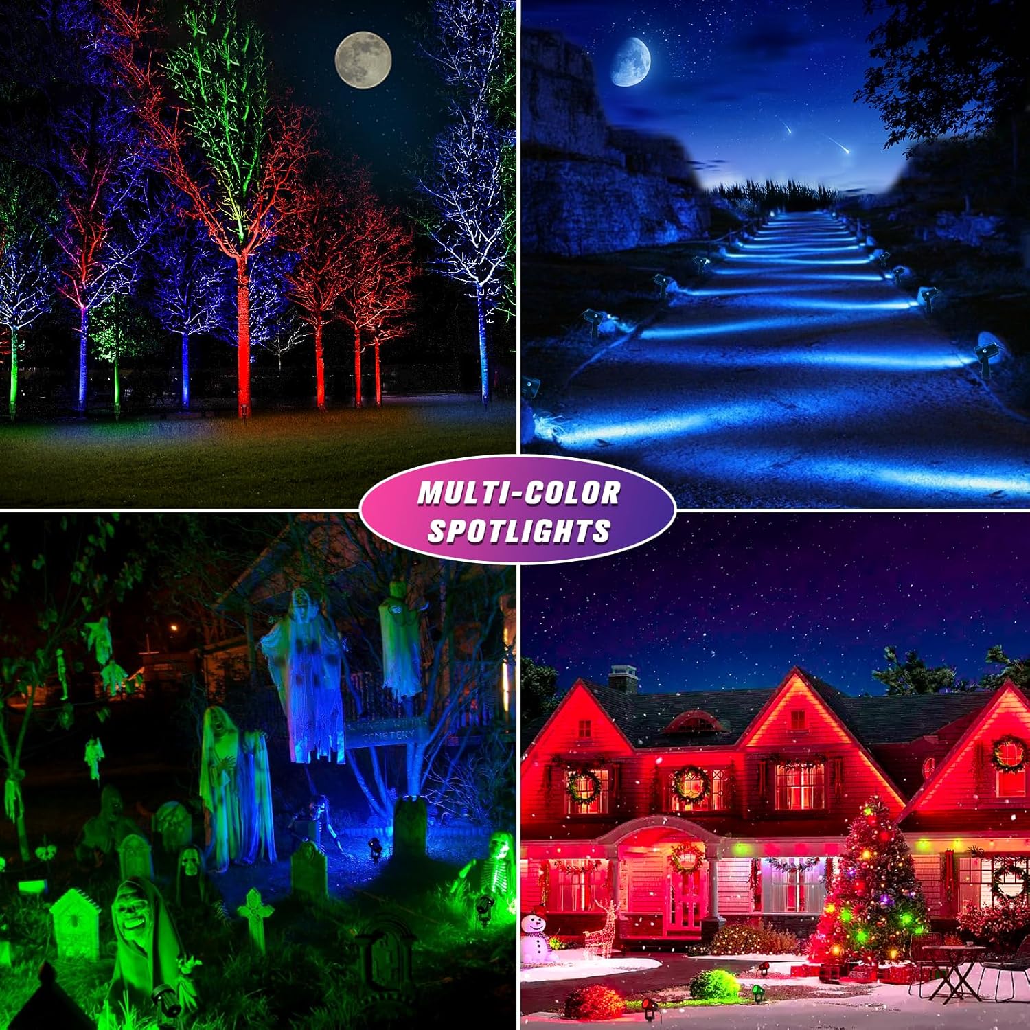 APONUO Solar Spot Lights - Outdoor 6-in-1 Landscape Lights, Dusk to Dawn Solar Uplights, IP65 Waterproof, 9.8ft Cable for Yard, Pathway, Garden, Tree Decoration (Multicolor)