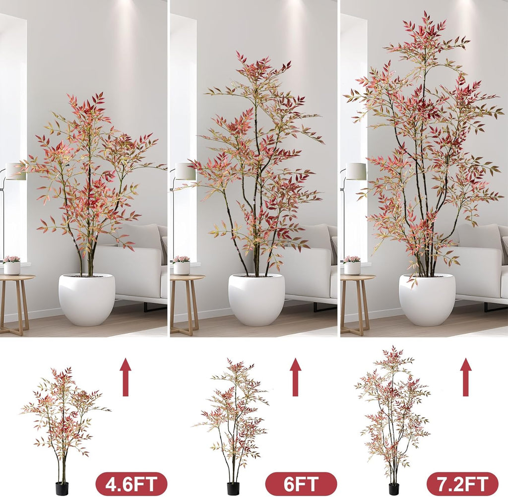 6ft Faux Bamboo Tree Artificial Nandina Tree Artificial Indoor Plants Realistic Fake Potted Tree with 800+ Leaves, Cement Planter - Home Office Decor Perfect for Housewarming Gift Non-Toxic