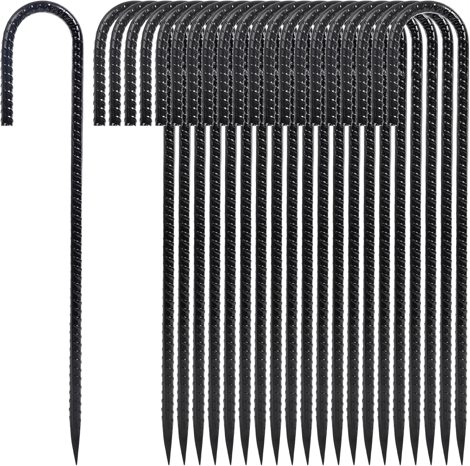 12 Inch Heavy Duty Rebar Stakes, 20-Pack Galvanized Steel J Hook Tent Stakes for Outdoor Decorations, Inflatables, Fencing, Gardening, Gazebo and Swing Set Anchors