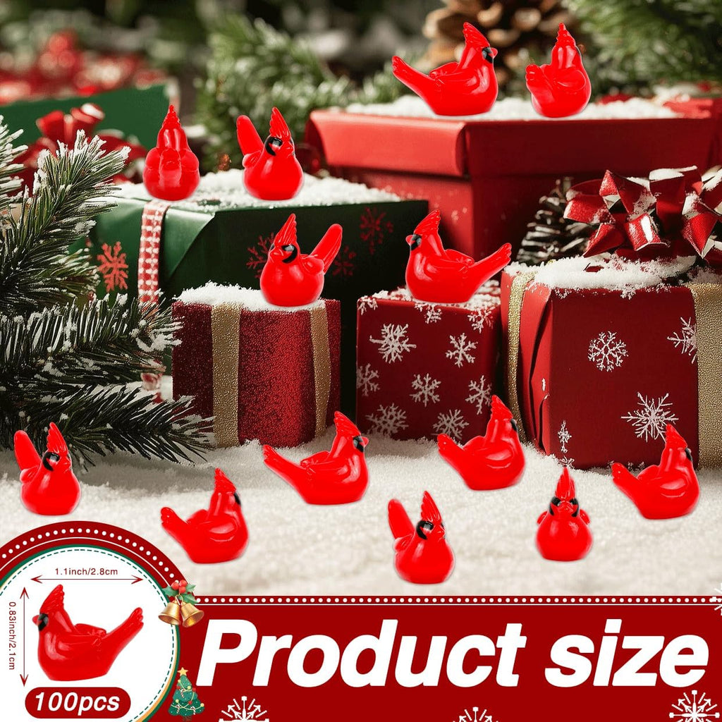 100 Pcs Mini Resin Red Cardinal Bird Figurines – Tiny Cardinal Ornaments for Christmas, Cake Toppers, Garden Crafts, Dollhouse, Fairy Micro Landscape, Party and Home Decorations