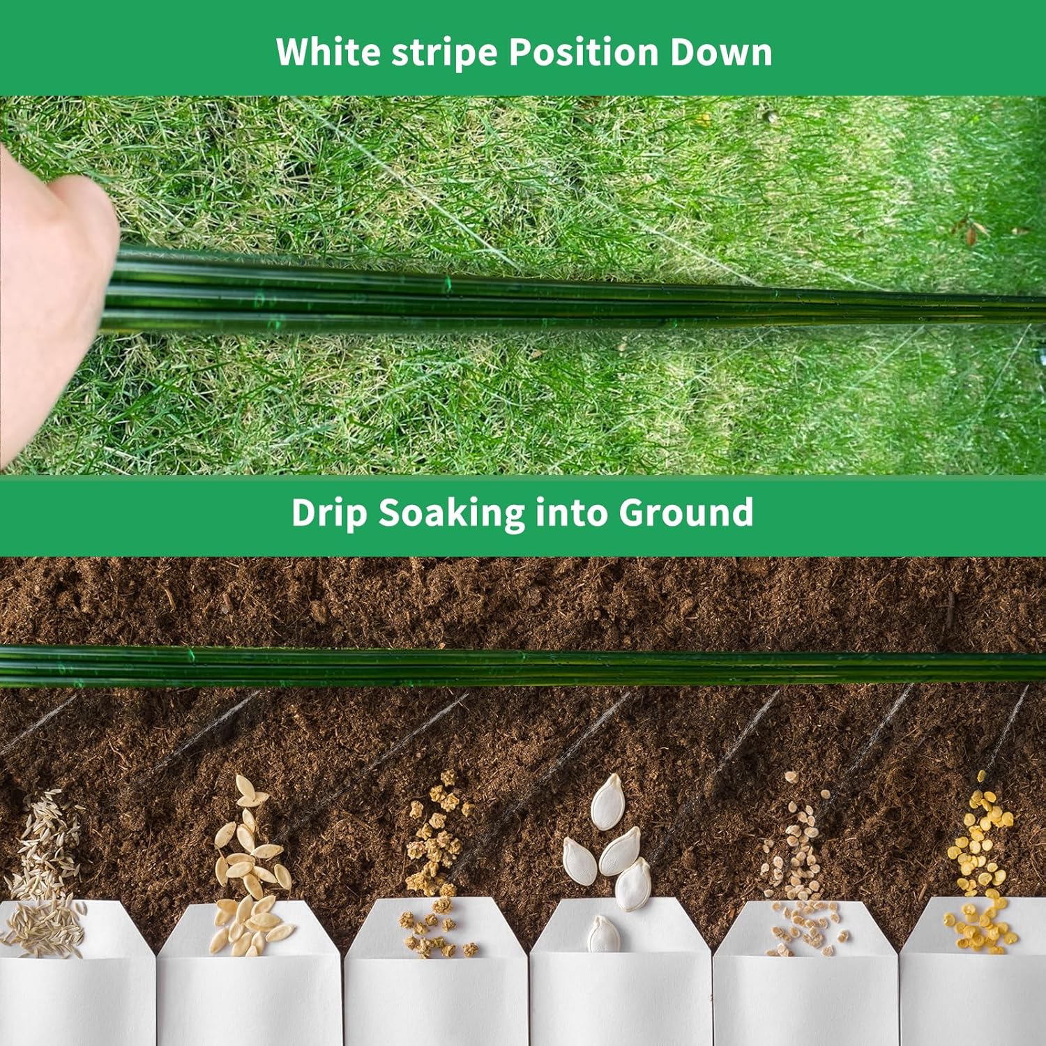 150 FT (75FT*2) Flat Sprinkler Hose for Lawn Watering Garden Soaker Hose with Holes, Heavy Duty Lightweight No-Kink Water Hose with Stakes, Irrigation Hose, Great Fun for Kids and Dog