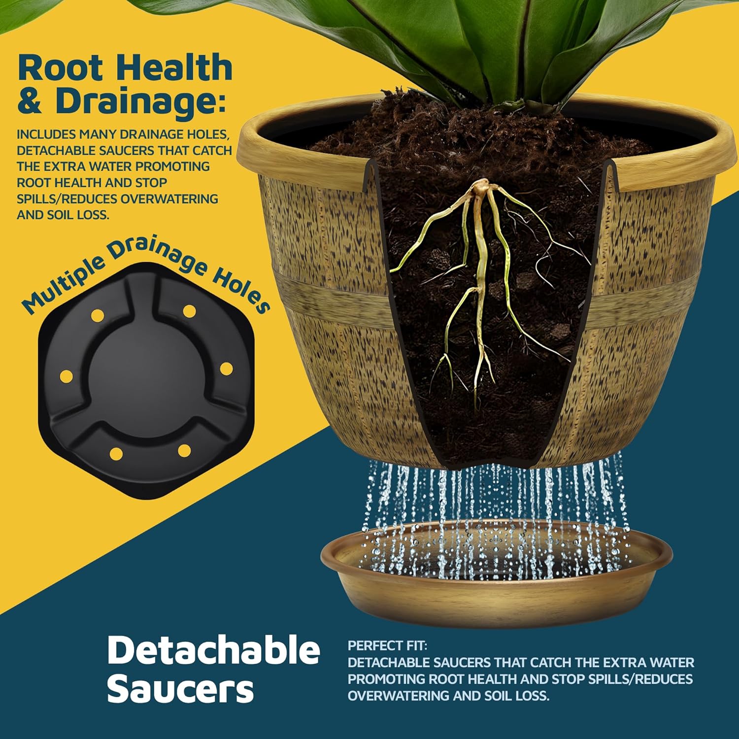 10-Inch Whiskey Barrel Planters Outdoor Pack of 25 - Durable Plastic Plant Pots for Indoor & Outdoor Use with Drainage & Saucer, Lightweight Rustic Barrel Planters for Flowers, Herbs & Small Plants