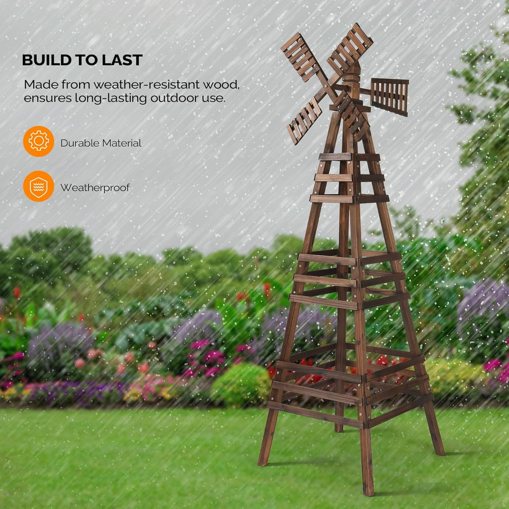 VINGLI Outdoor Yard Windmill, Wooden Wind Spinner for Garden Lawn Yard Patio Decoration (Carbonized Wood, Large)