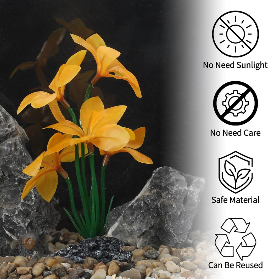 Aquarium Plastic Plants, Reptile Plant Decoration, Aquatic Plant Resin Decor, Betta Fish Tank Realistic Plants for Aquarium, 7.28" Height, Yellow