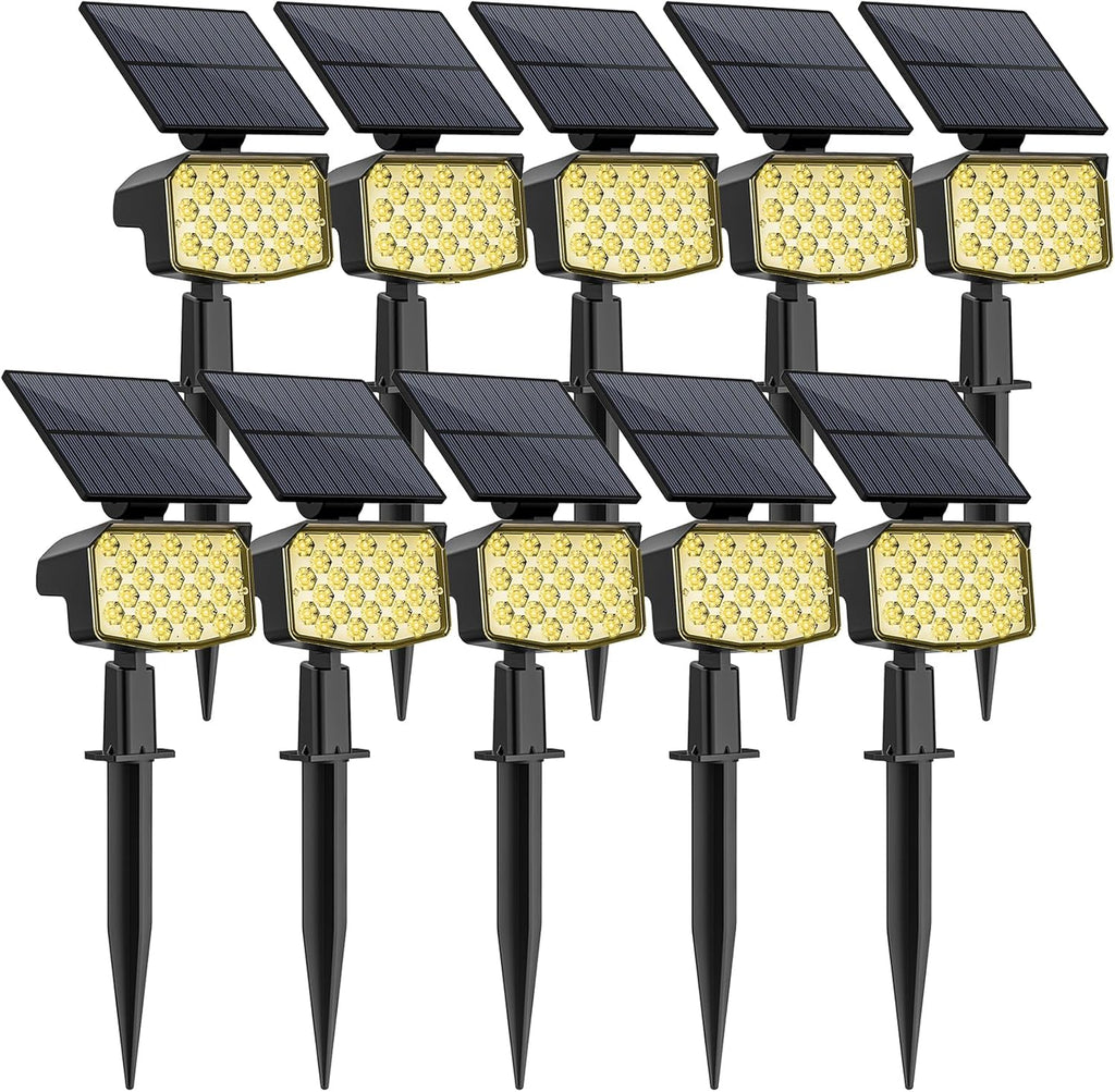 WELALO Solar Spot Lights Outdoor, [10 Pack/3 Modes] Solar Landscape Spotlights, Adjustable Solar Powered Security Lights, IP65 Waterproof Wall Lights for Walkway, Yard, Garden, Driveway (Warm White)