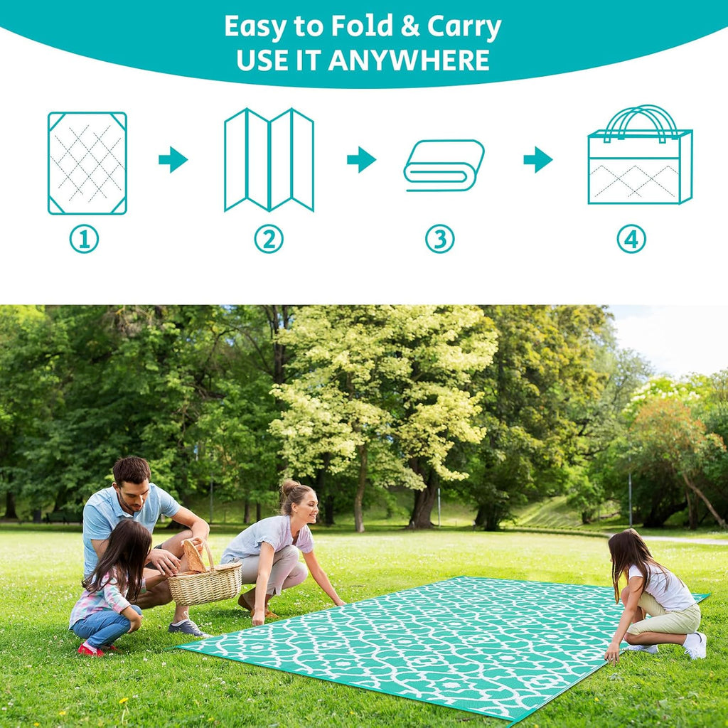 HEBE Outdoor Rug Waterproof 8x10, Reversible Plastic Straw Rug RV Camping Rug, Indoor Outdoor Patio Mat Clearance, Outside Carpet for Porch,Deck,Camper,Balcony,Backyard,Picnic