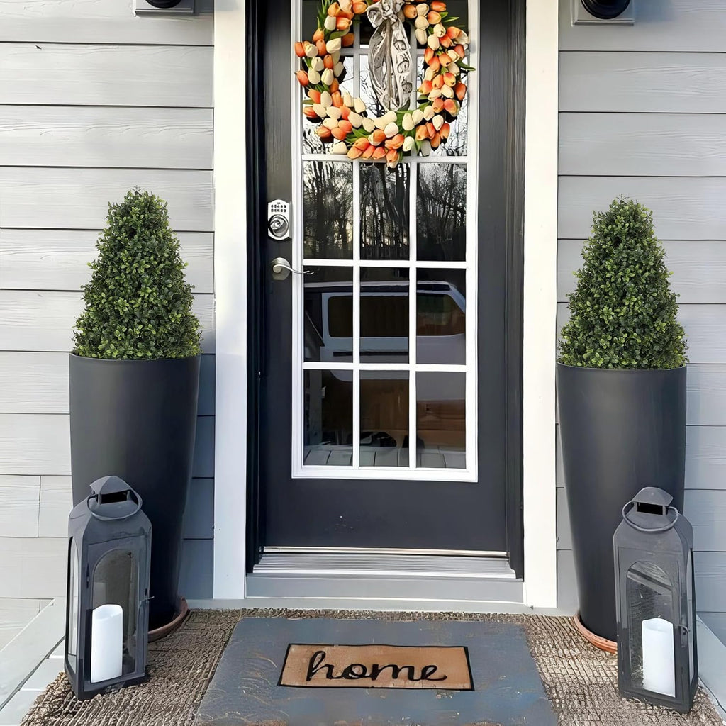 30" Boxwood Topiary Trees Artificial Outdoor Set of 2, UV Resistant Faux Plants for Front Porch Planters, Realistic Cone-Shaped Fake Bushes & Shrubs, 2.5ft Evergreen Decoration