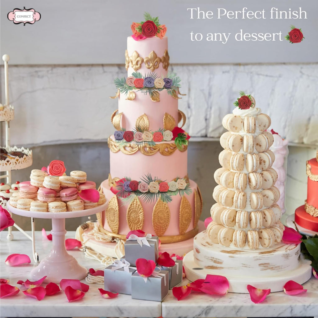 Confect Edible Lavender Rose Toppers – 12-Pack Lilac Roses for Cake & Cupcake Decorating– Stunning Edible Floral Toppers for Desserts- Vegan, Nut-Free, Soy-Free, Dairy-Free, Palm Oil-Free