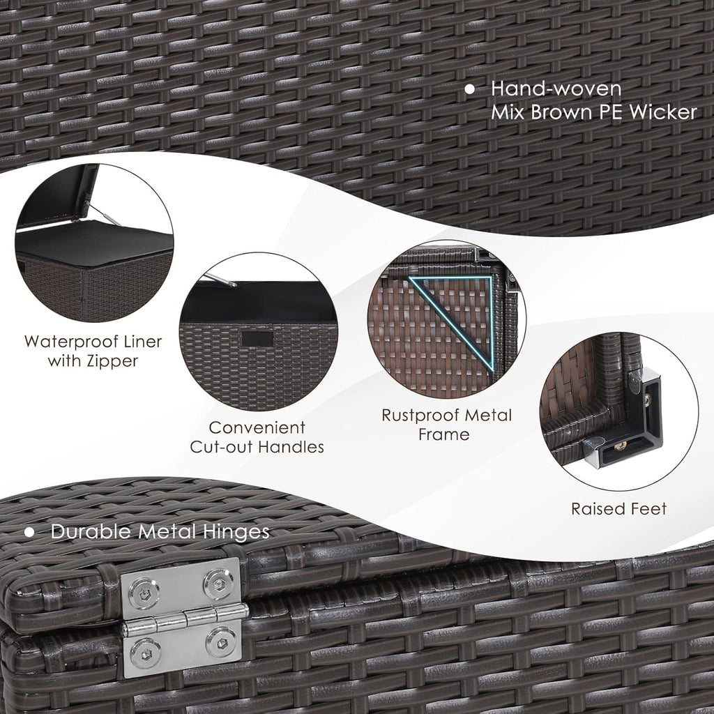 RELAX4LIFE Outdoor Storage Box 72-Gallon - Outside Wicker Storage Bin with Waterproof Zippered Liner, Gas Strut, Package Delivery Boxes for Outside, Accessories, Garden Tools Storage Deck Box