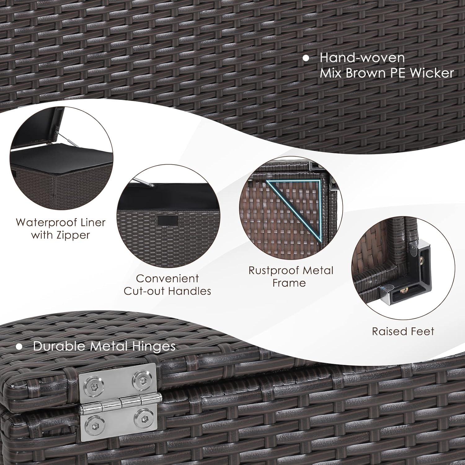 RELAX4LIFE Outdoor Storage Box 72-Gallon - Outside Wicker Storage Bin with Waterproof Zippered Liner, Gas Strut, Package Delivery Boxes for Outside, Accessories, Garden Tools Storage Deck Box