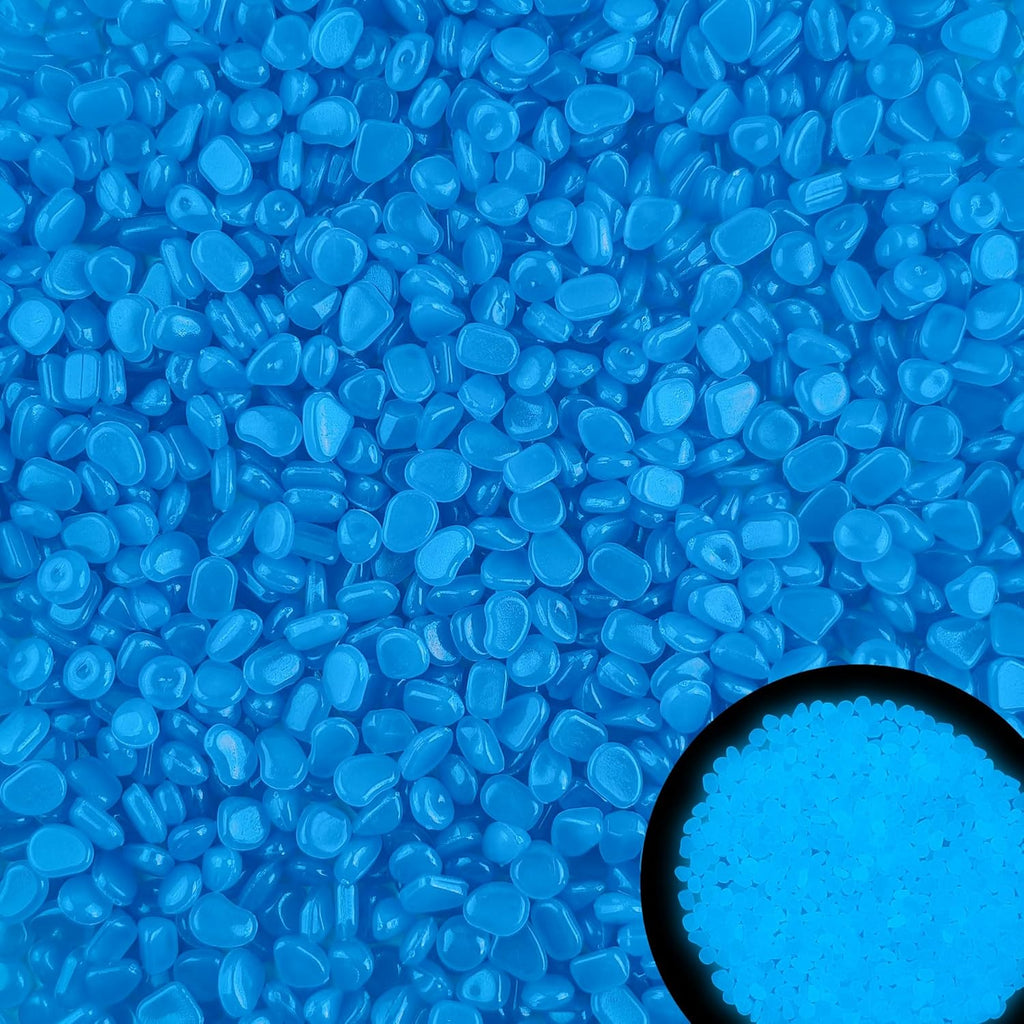 500pc Blue Glow Stones Glow in The Dark Pebbles Blue Fish Tank Rocks Luminous Stones for Walkway Pathway Backyard Glow in The Dark Rocks Outdoor Glowing Rocks for Garden Aquarium Lawn,Blue